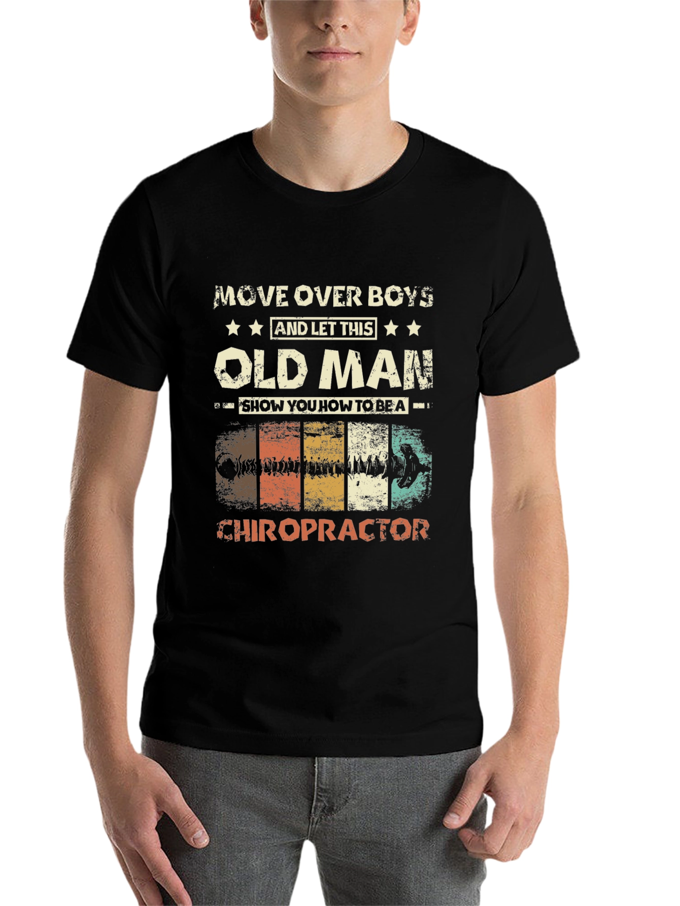 Black Old Man Chiropractor Graphic T-Shirt view 7