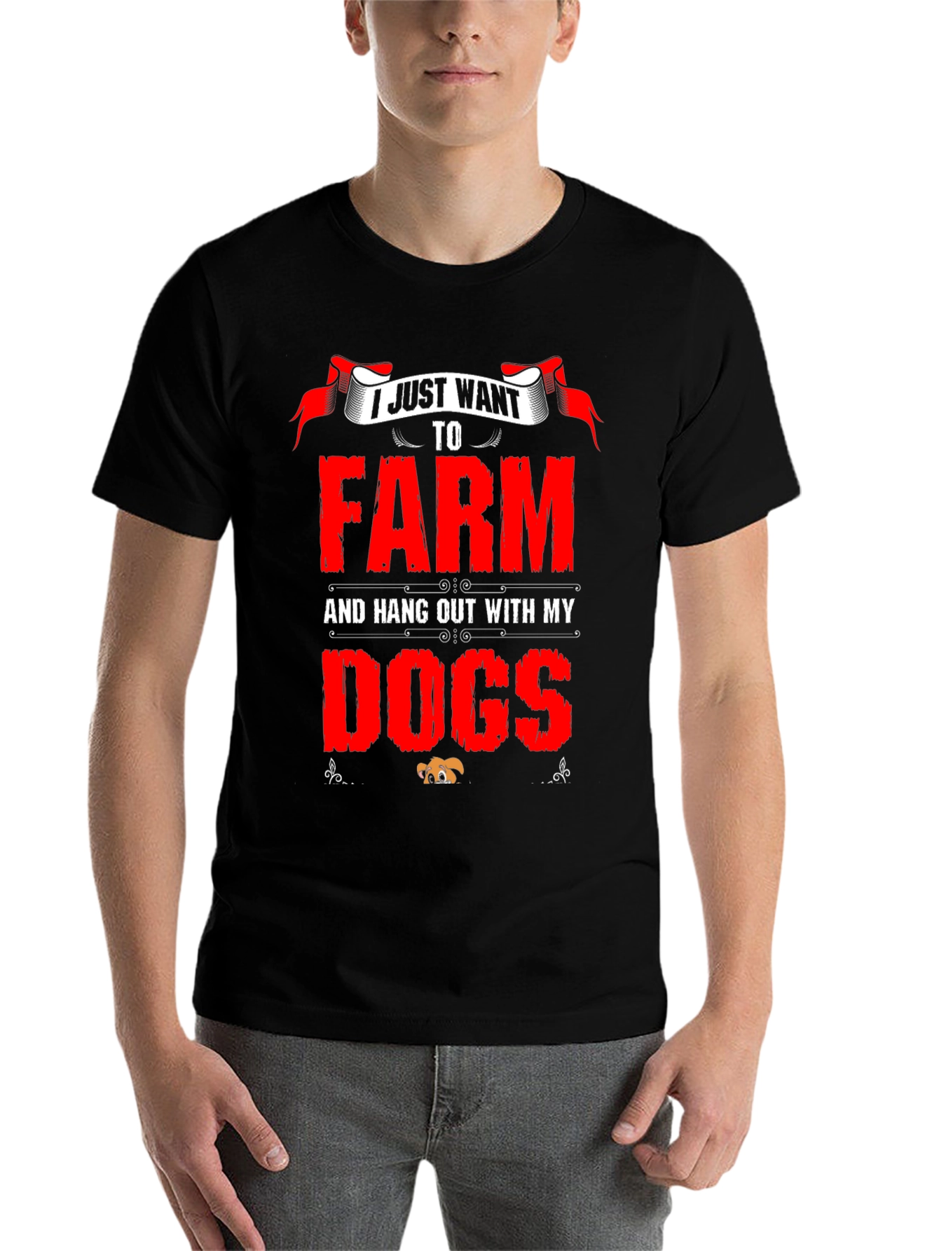 Black I Just Want To Farm And Hang Out With My Dogs T-Shirt view 7