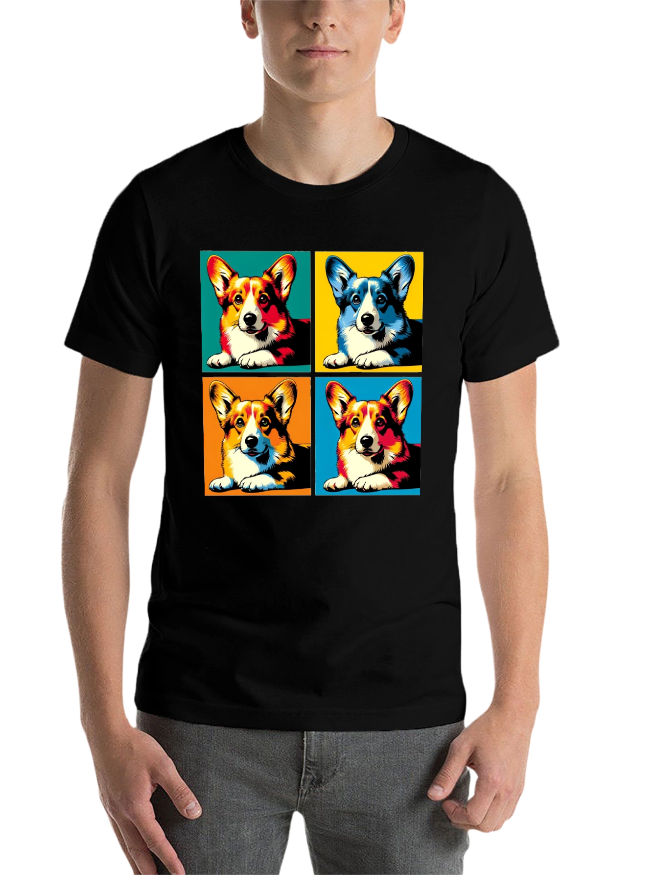 Black Pop Art Corgi Dog T-Shirt view 7