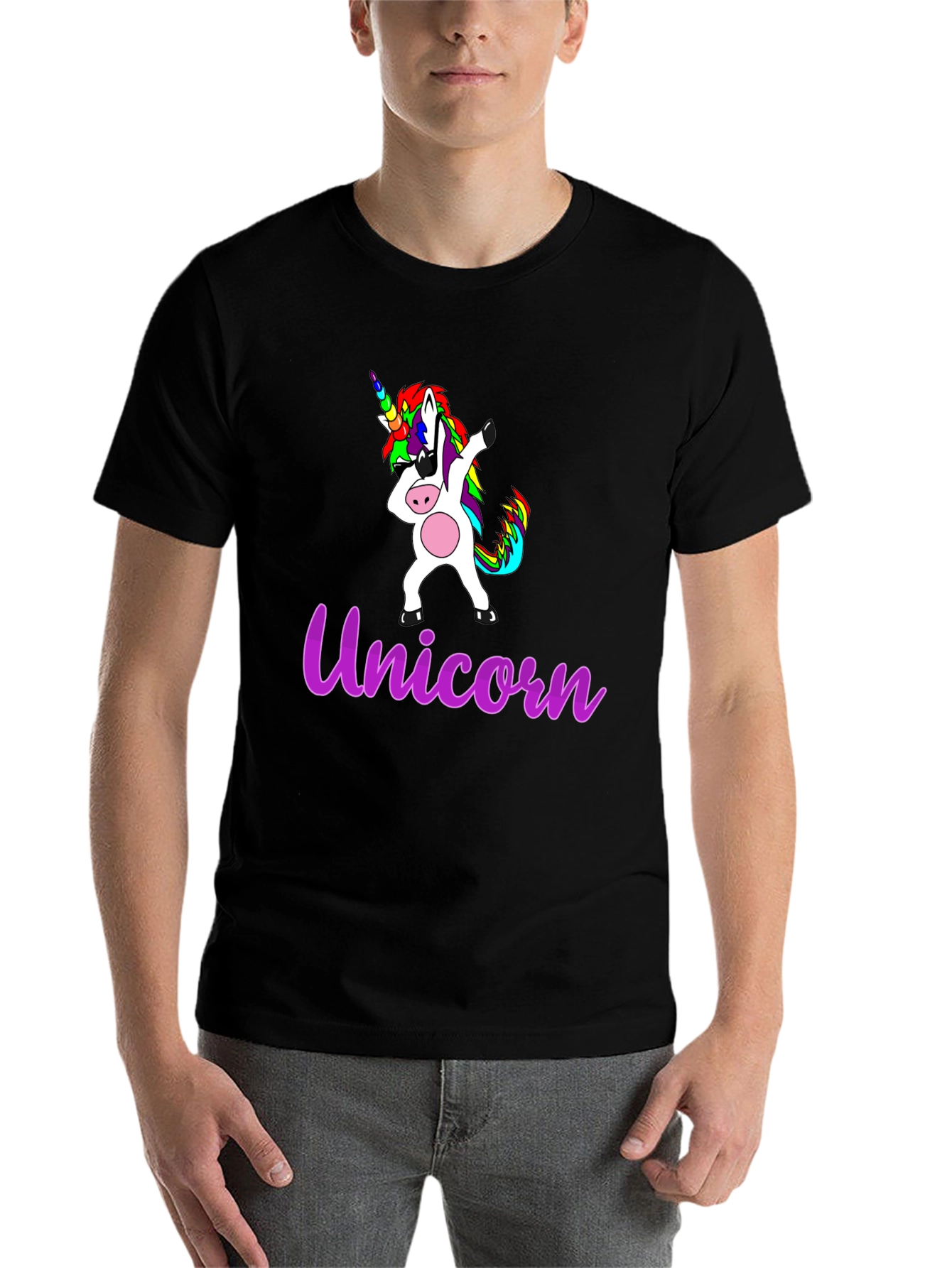 Black Dabbing Unicorn Graphic T-Shirt view 7