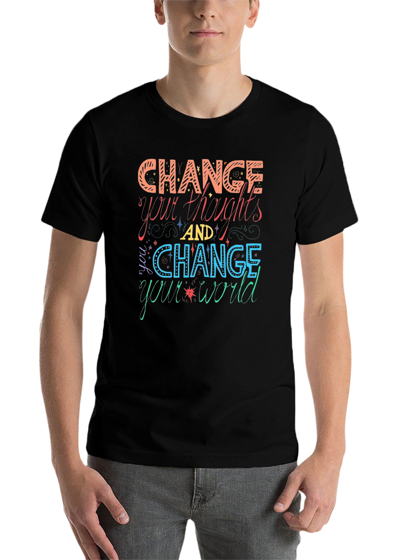 Black Change Your Thoughts Graphic T-Shirt view 7