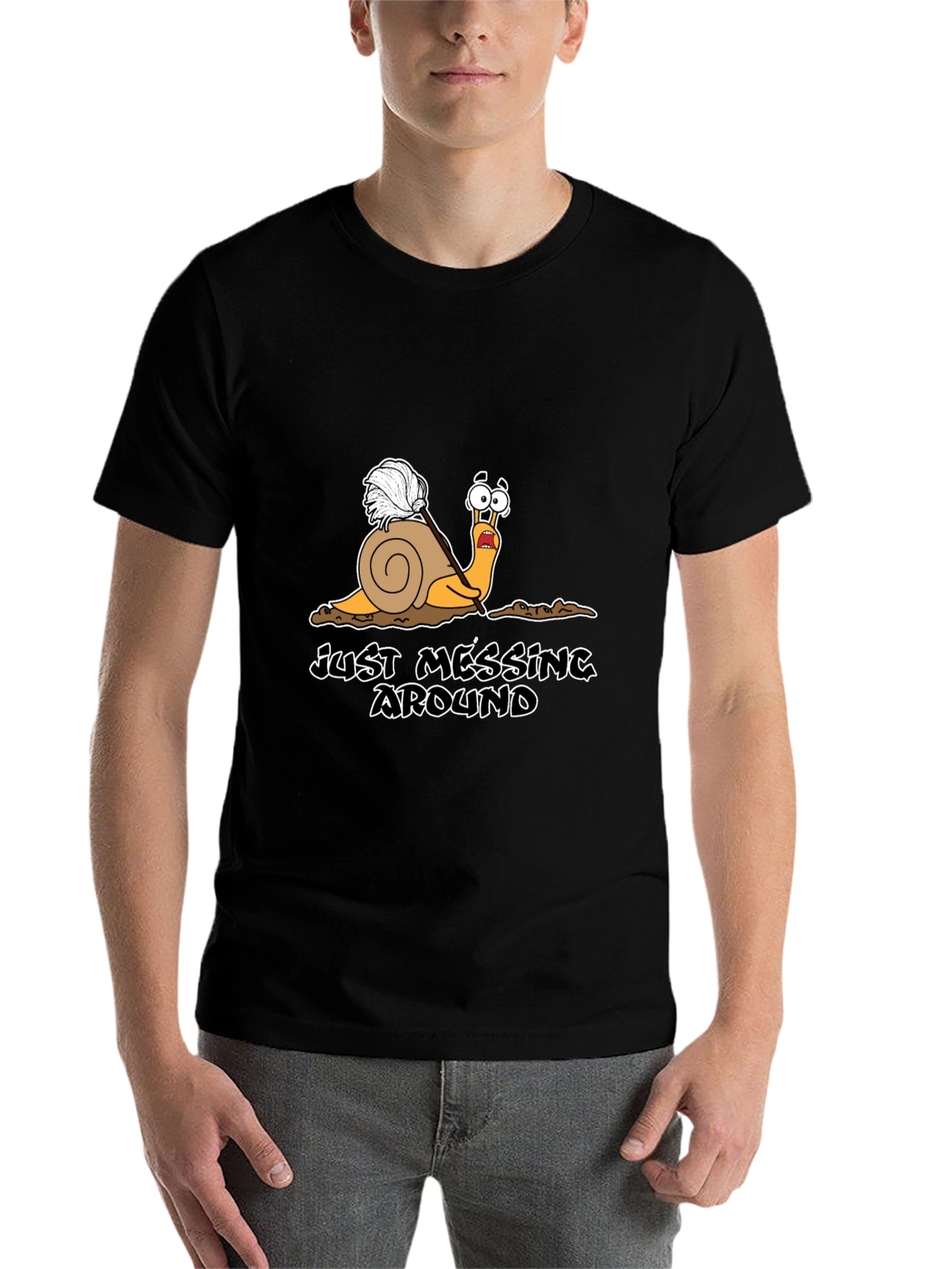 Black Funny Snail T-Shirt - Just Messing Around Graphic Tee view 7