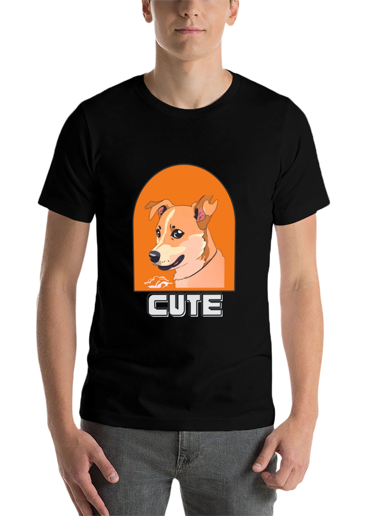 Black Cute Dog Graphic T-Shirt - Men's Black Tee view 7