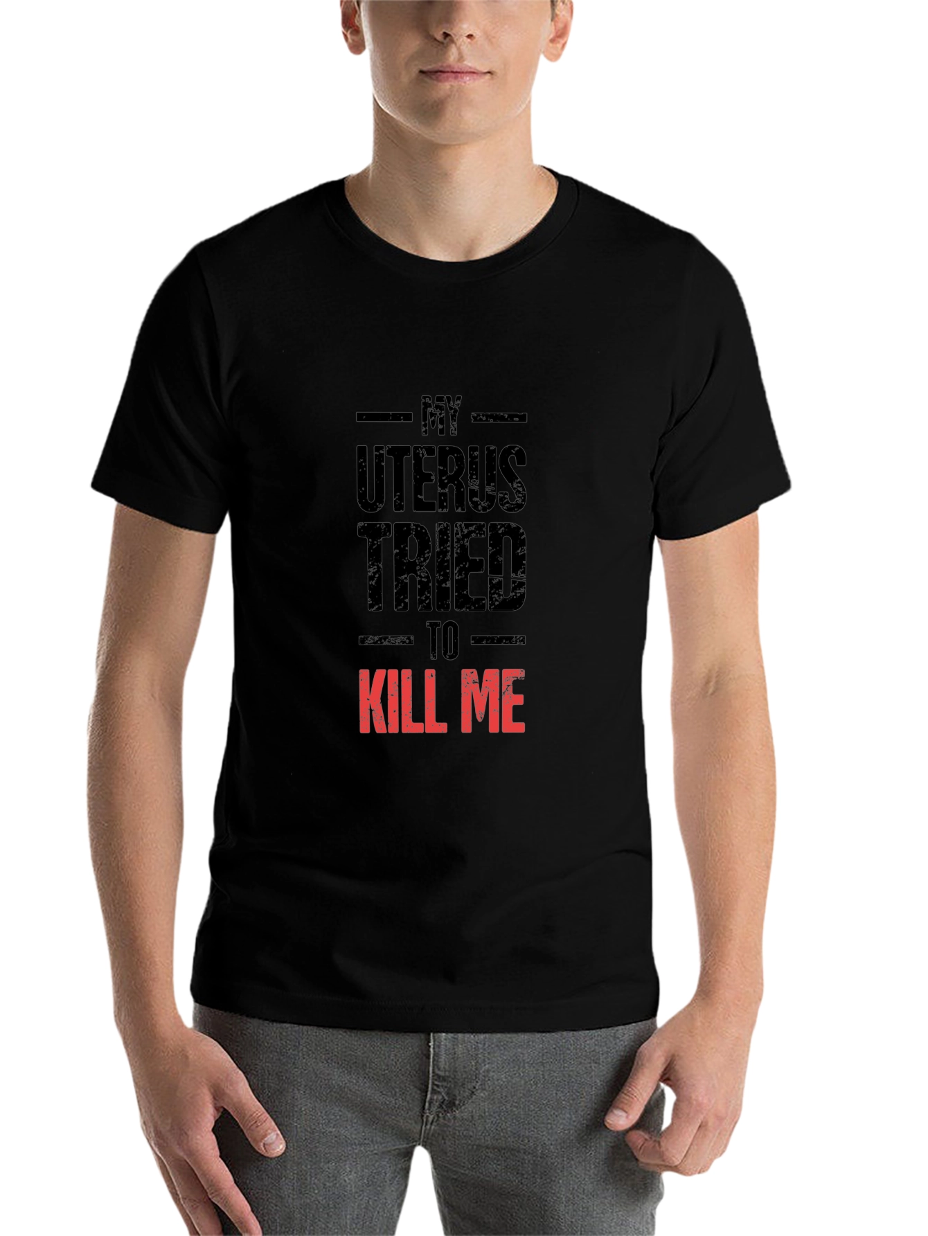 Black Uterus Tried To Kill Me Graphic Tee - Black Cotton T-Shirt view 7