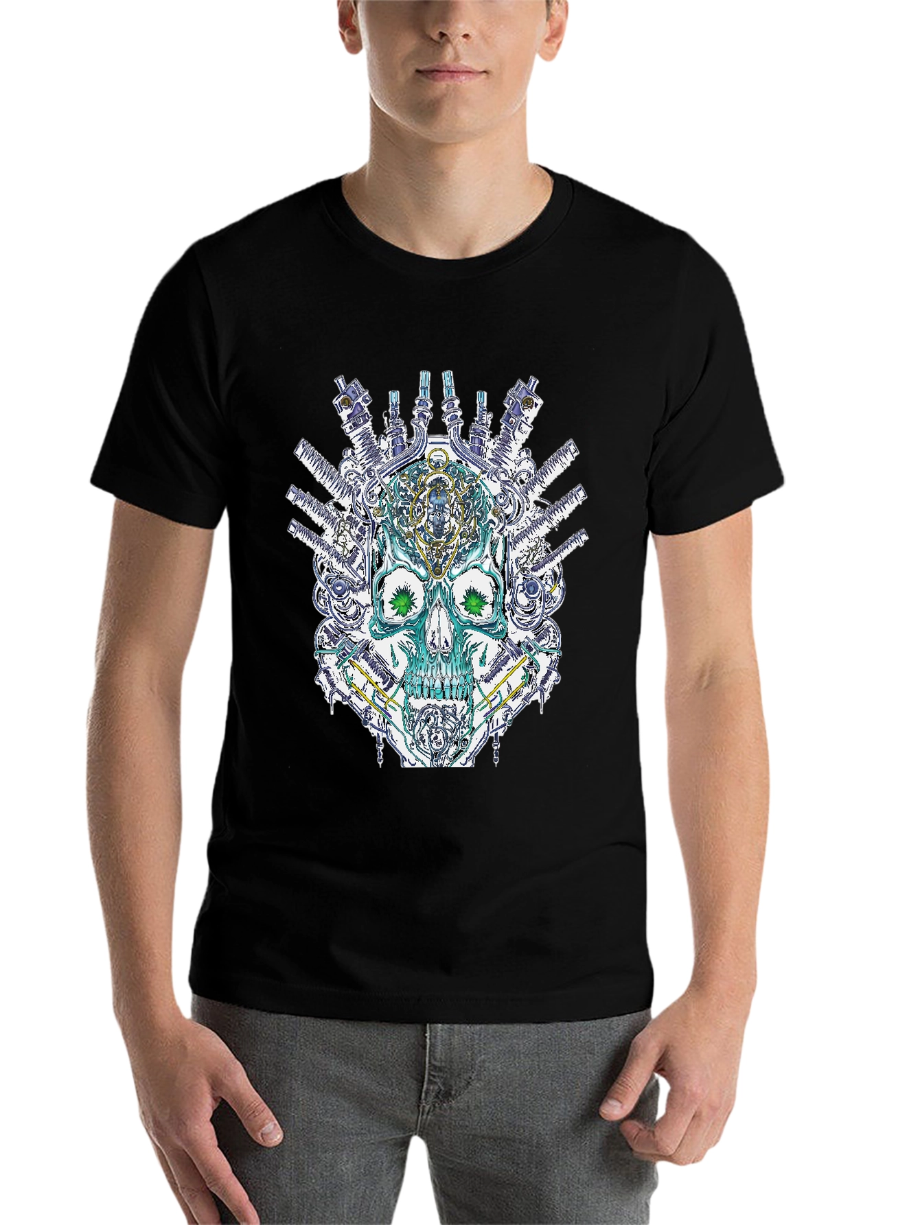 Black Steampunk Skull Graphic T-Shirt - Unique Design view 7