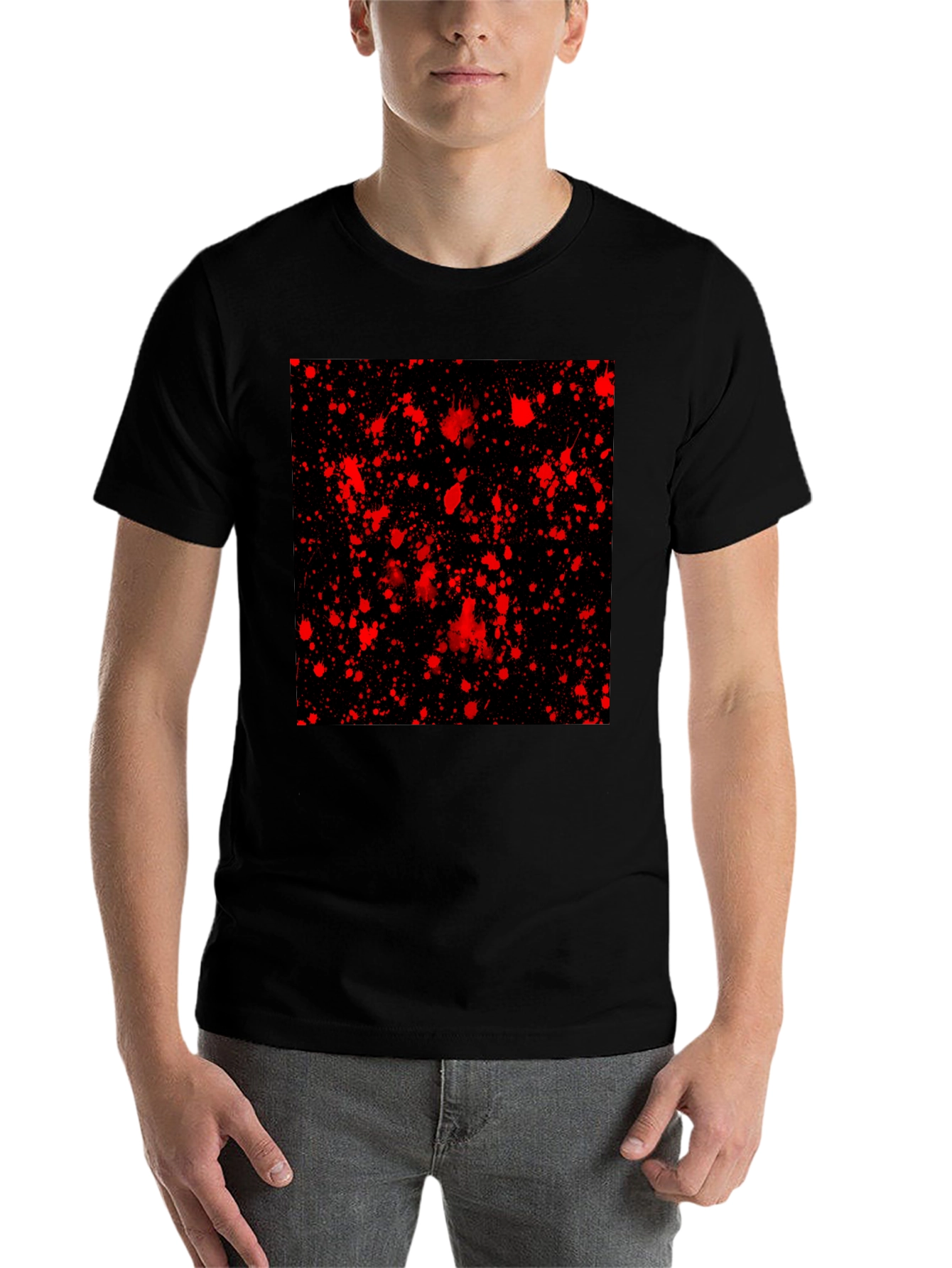 Black Edgy Black T-Shirt with Red Splatter Design view 7