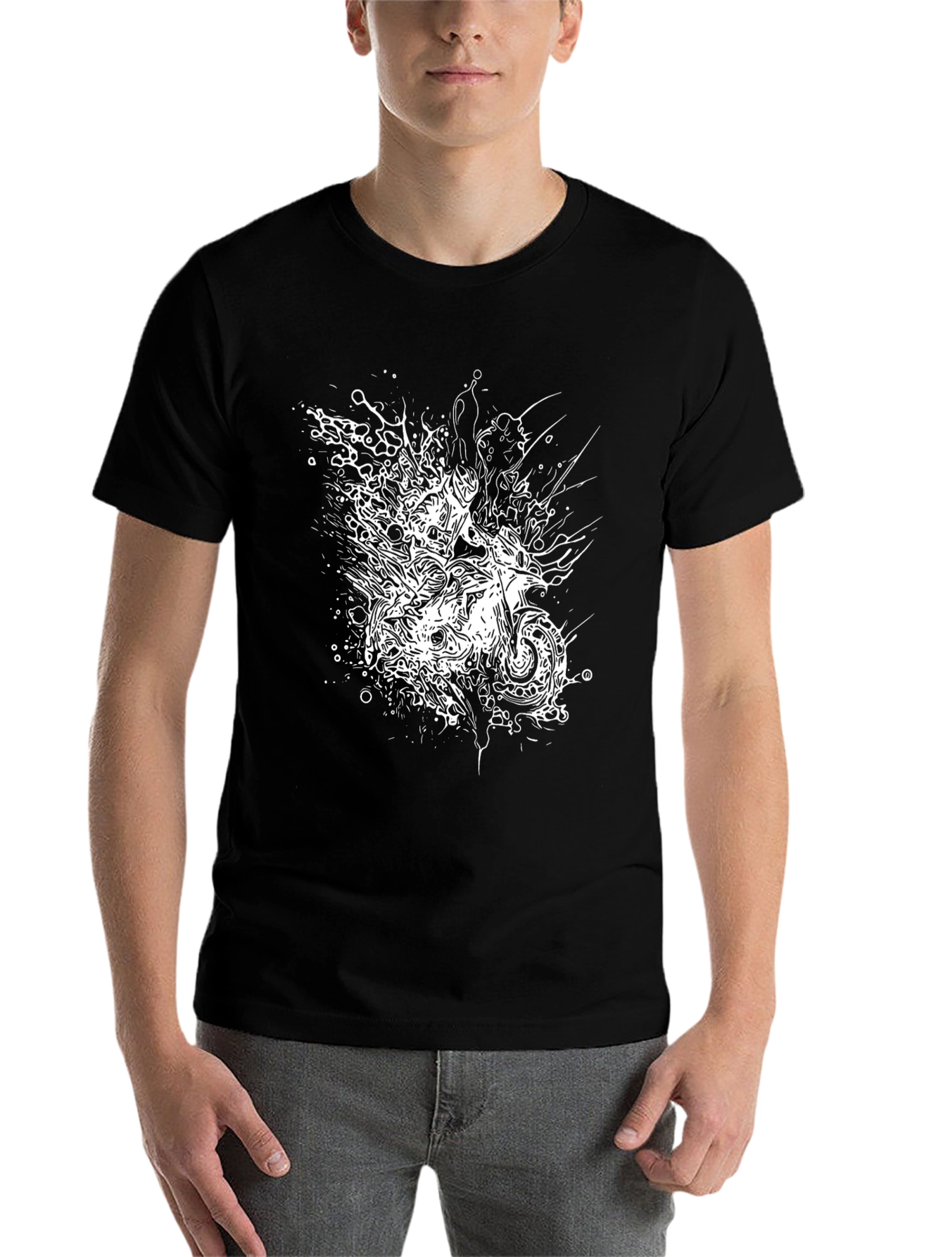 Black Abstract Motorcycle Graphic Tee - Black Cotton Blend Shirt view 7