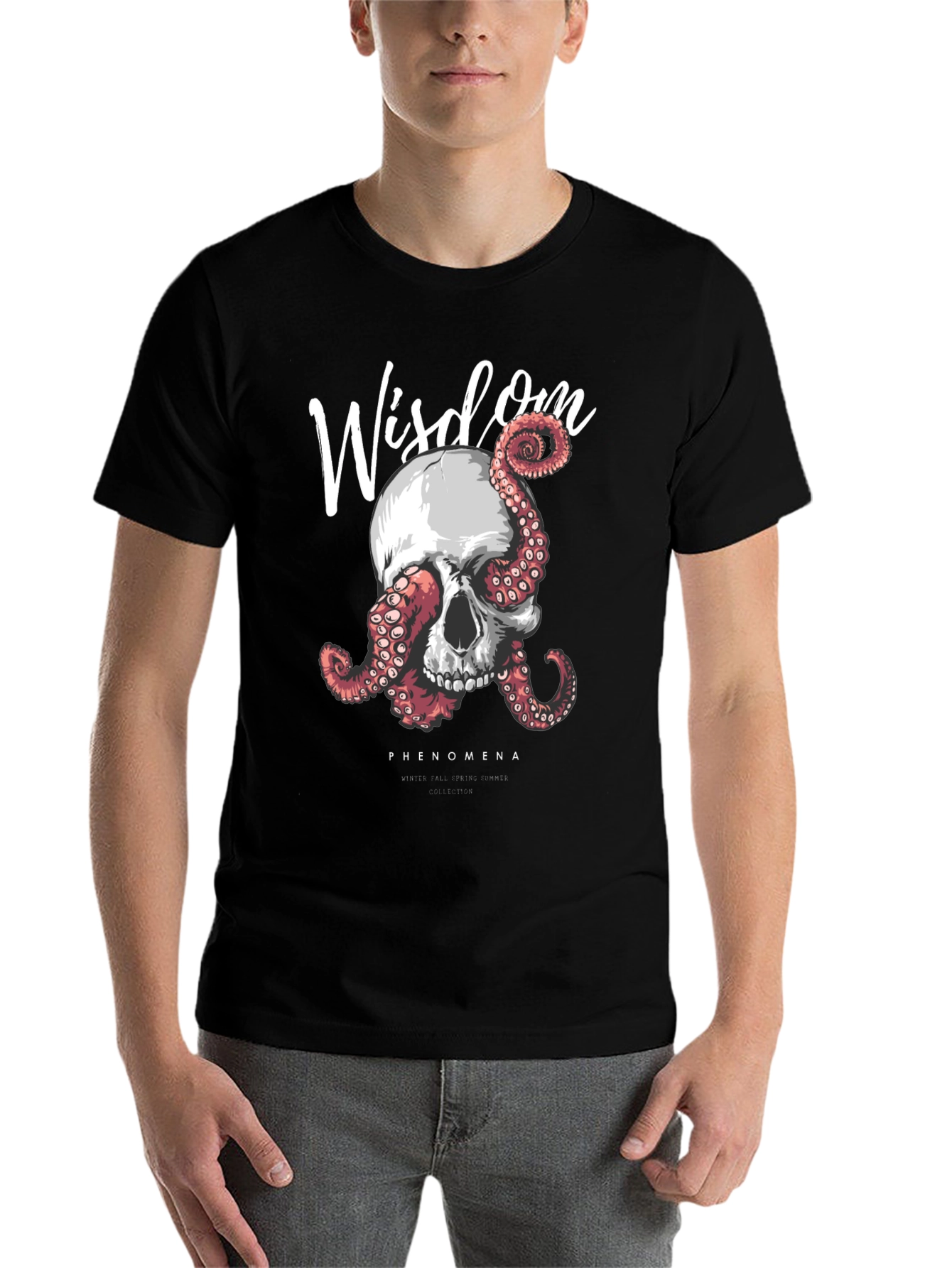 Black Wisdom Skull & Octopus Graphic T-Shirt - Black view 7