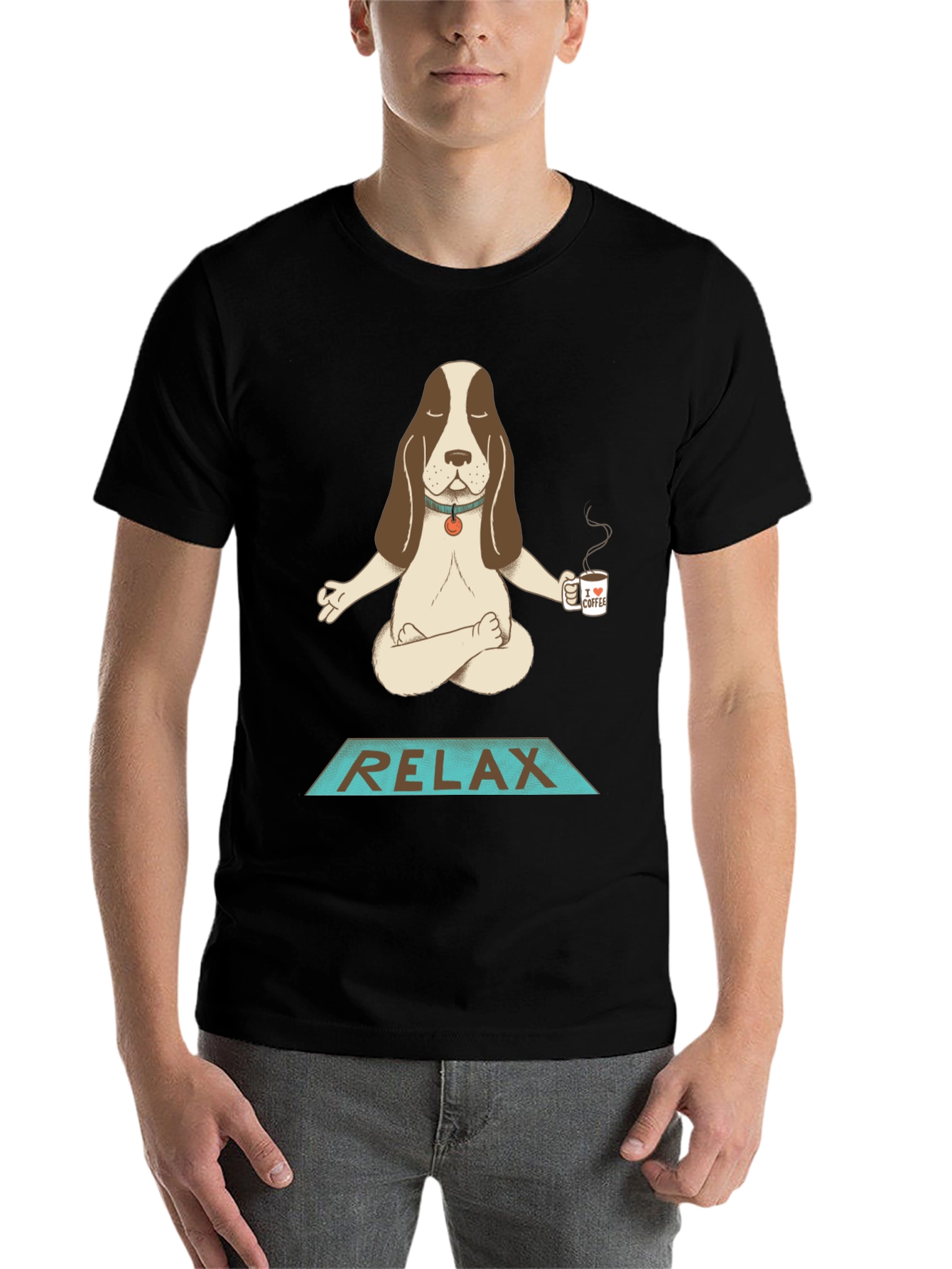 Black Relax Dog Meditation T-Shirt view 7