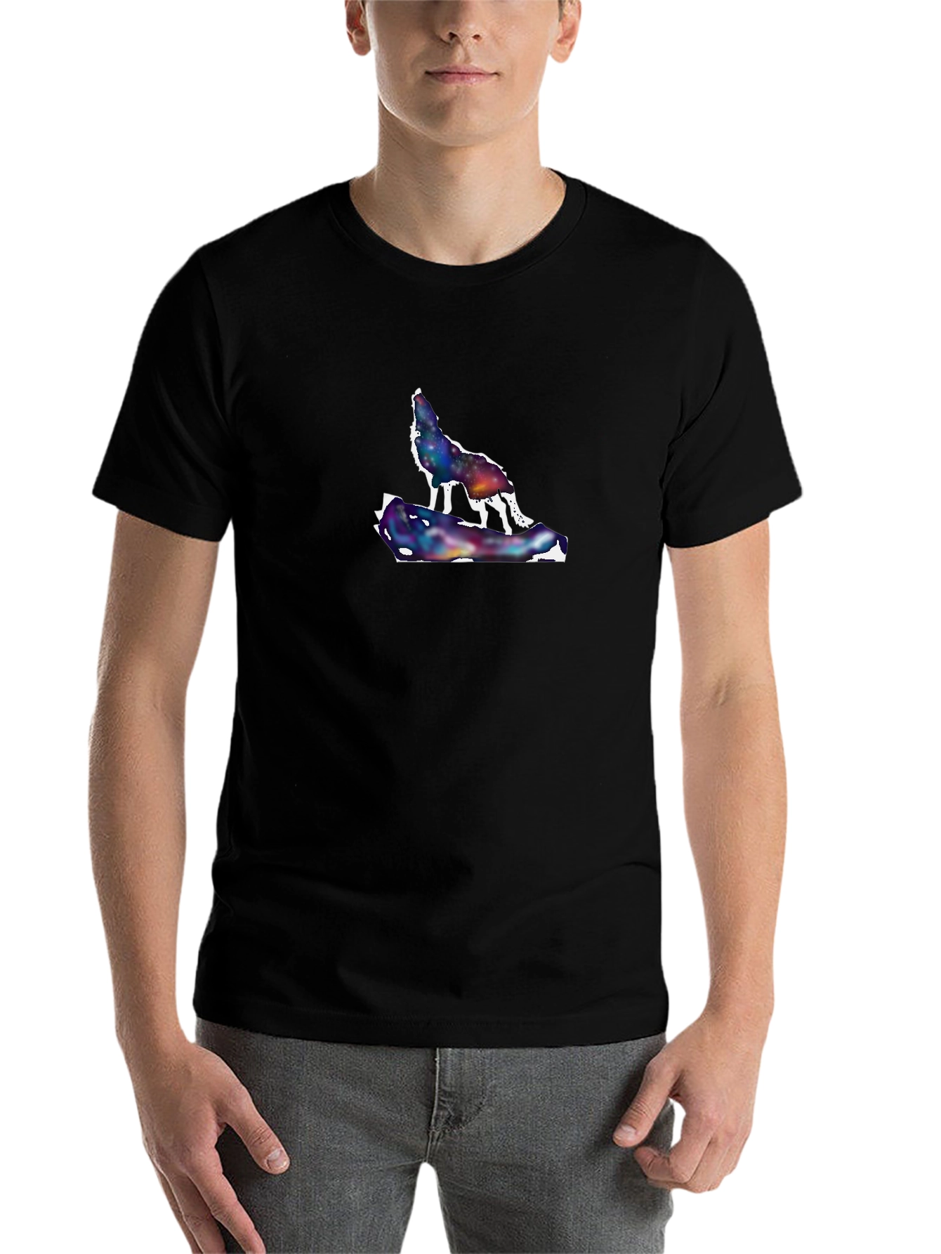 Black Galaxy Wolf Graphic Tee - Men's Black T-Shirt view 7