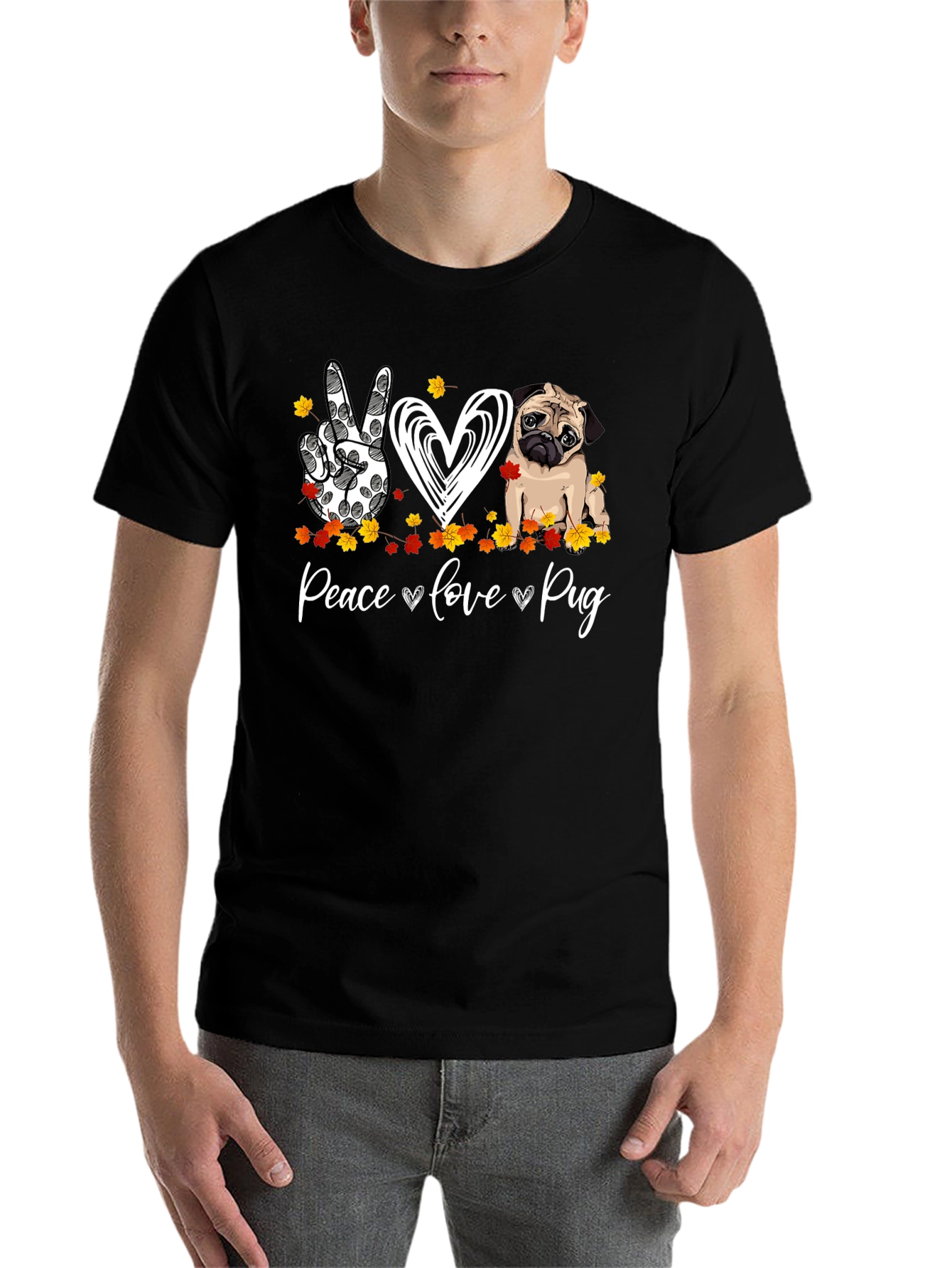 Peace Love Pug Graphic T-Shirt - 7