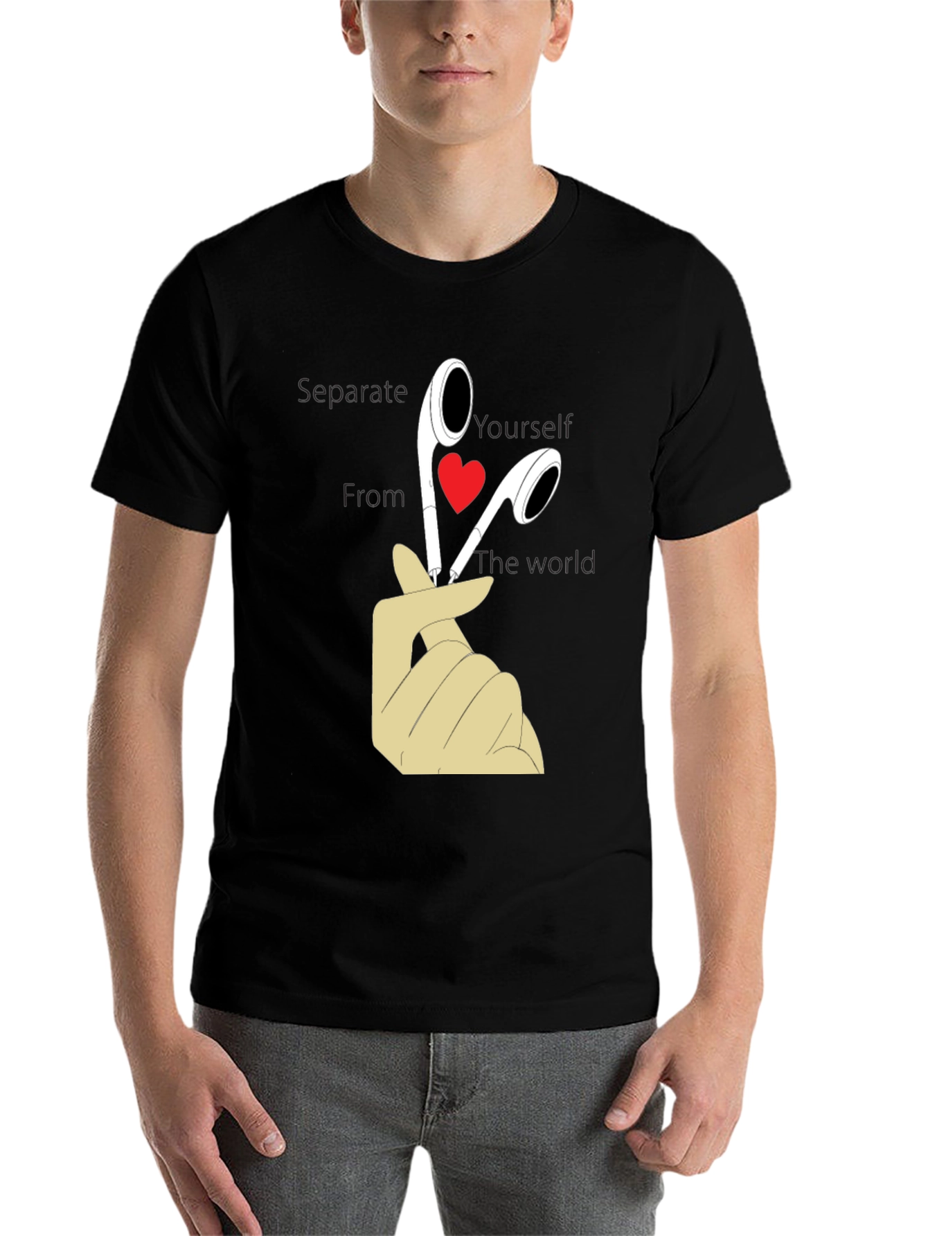 Black Heart Headphones Graphic T-Shirt - Separate Yourself view 7