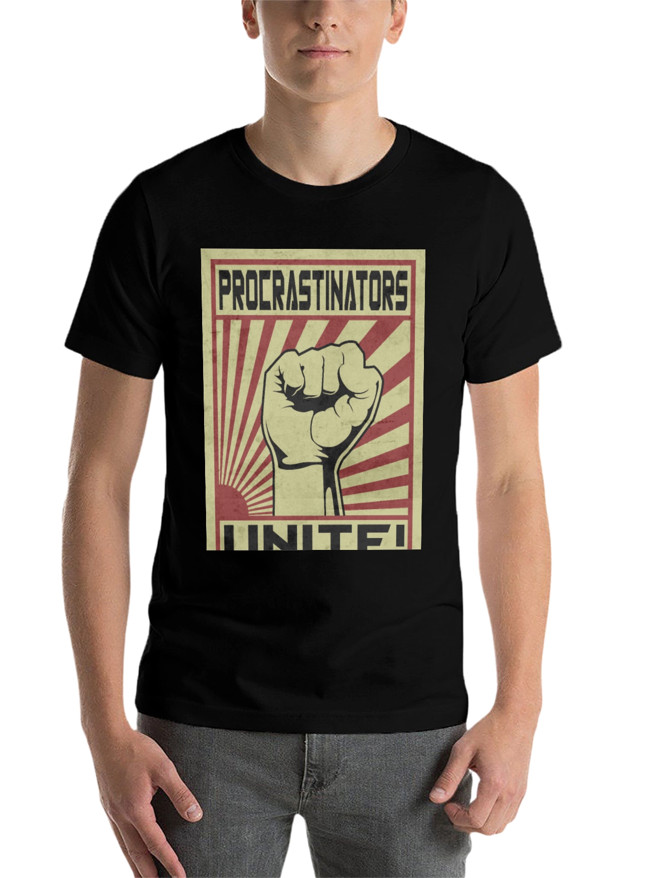 Black Procrastinators Unite! Graphic Tee view 7