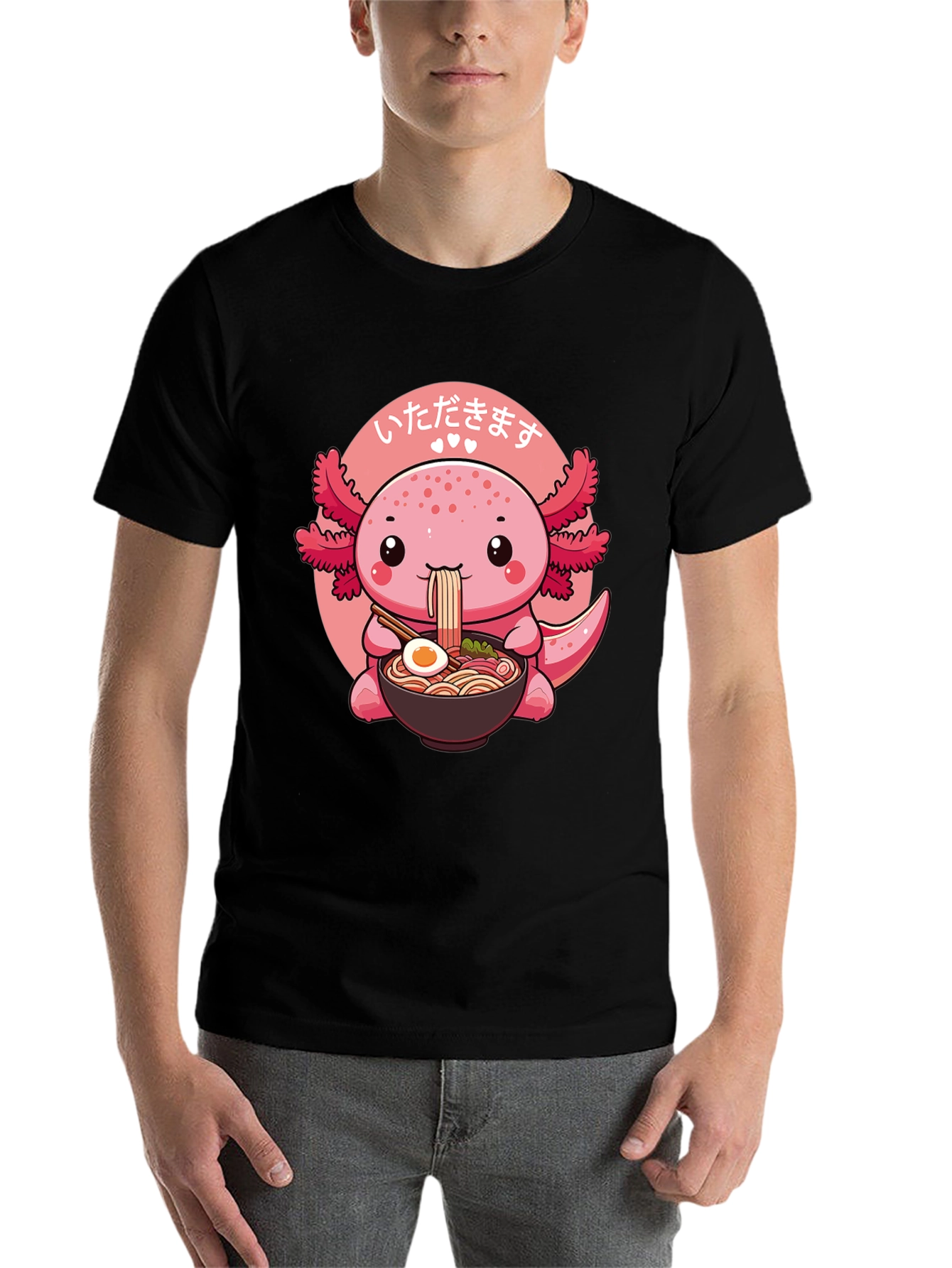 Black Cute Axolotl Ramen T-Shirt view 7