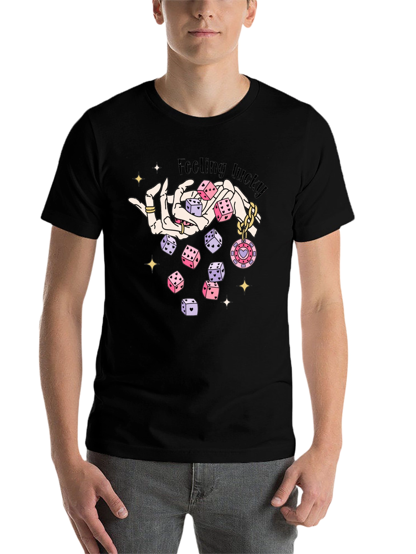 Lucky Dice Graphic Tee - Black Cotton Blend - 7