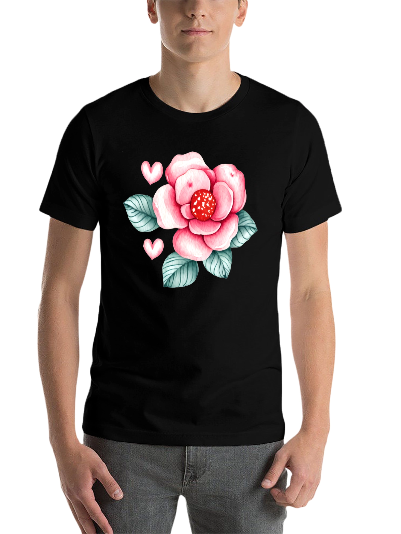 Black Floral Heart Graphic Tee - Stylish Black Shirt view 7