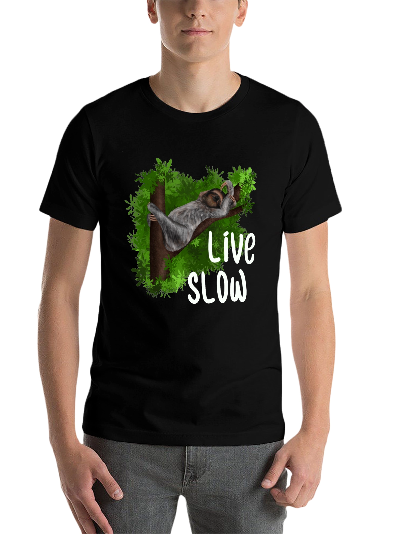 Black Live Slow Sloth Graphic Tee - Unisex Black T-Shirt view 7