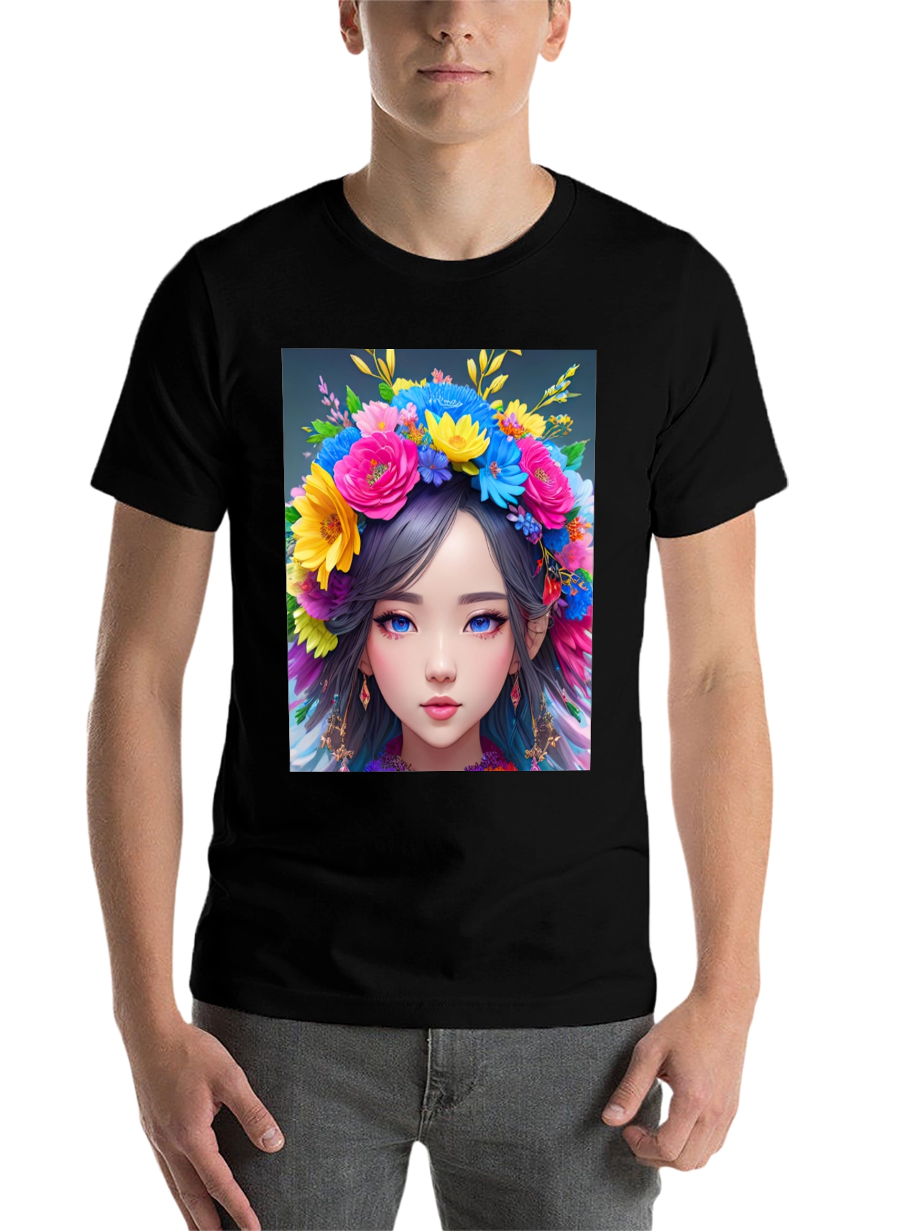 Black Floral Crown Girl Graphic T-Shirt view 7