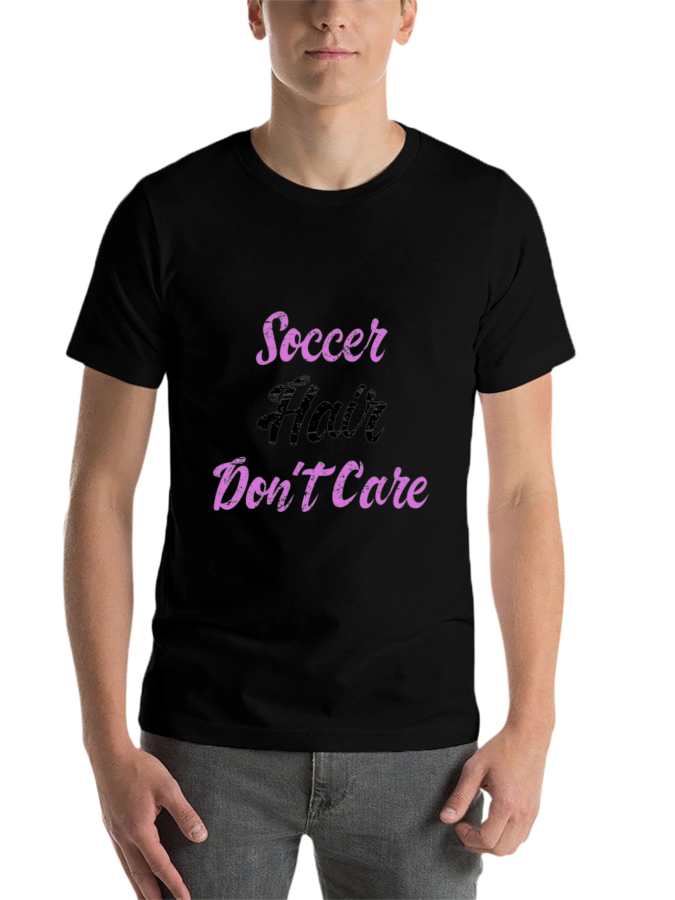 Black Soccer Hair Don't Care T-Shirt view 7