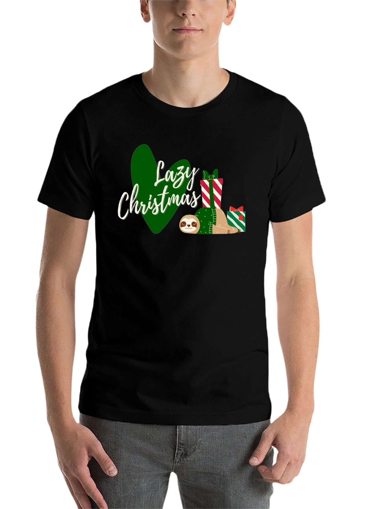 Black Lazy Christmas Sloth T-Shirt view 7