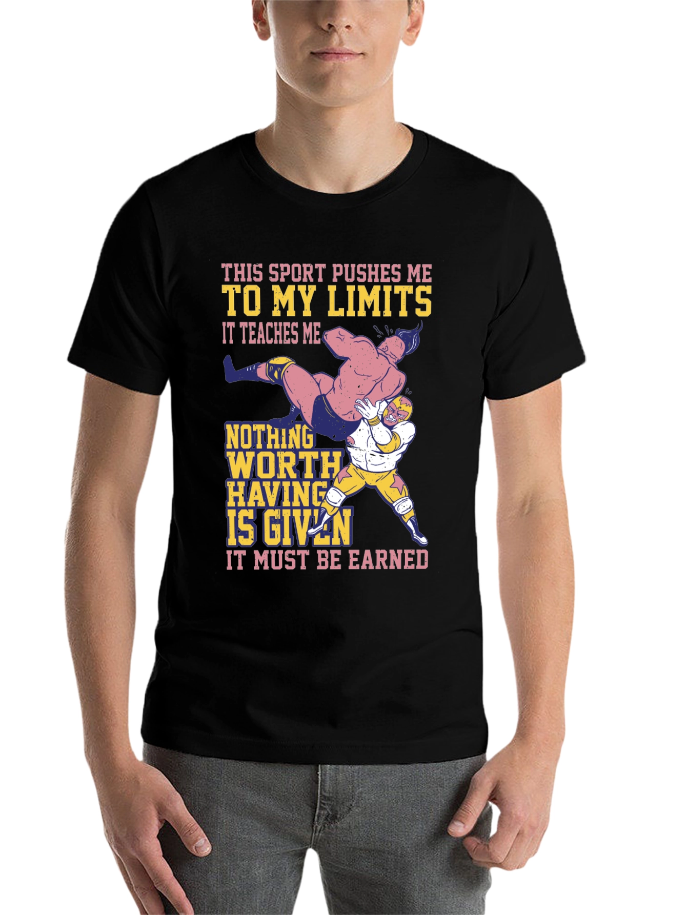 Black Wrestling Sport T-Shirt: Push Your Limits! view 7