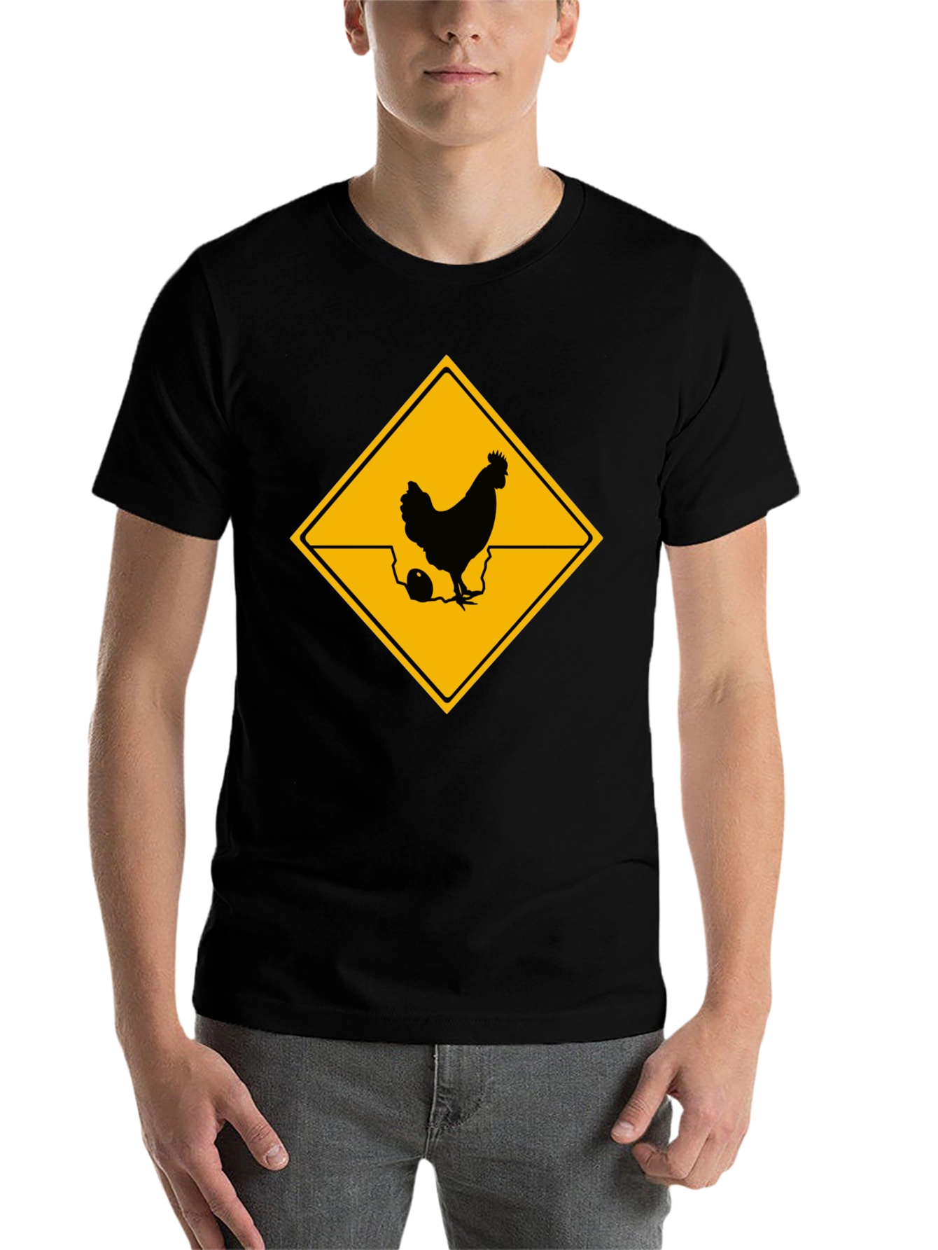 Black Chicken Crossing T-Shirt - Novelty Graphic Tee view 7
