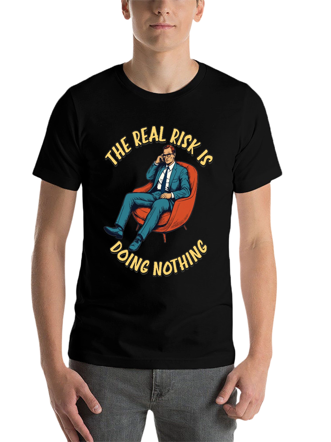 Black The Real Risk T-Shirt - Doing Nothing Graphic Tee view 7