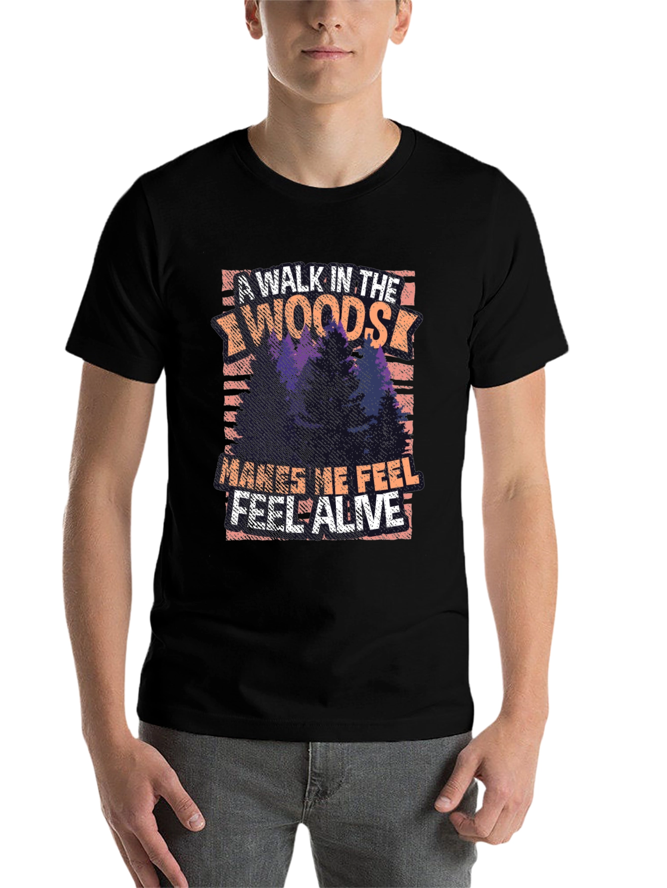 Black Nature Lover's Walk in the Woods Black T-Shirt view 7