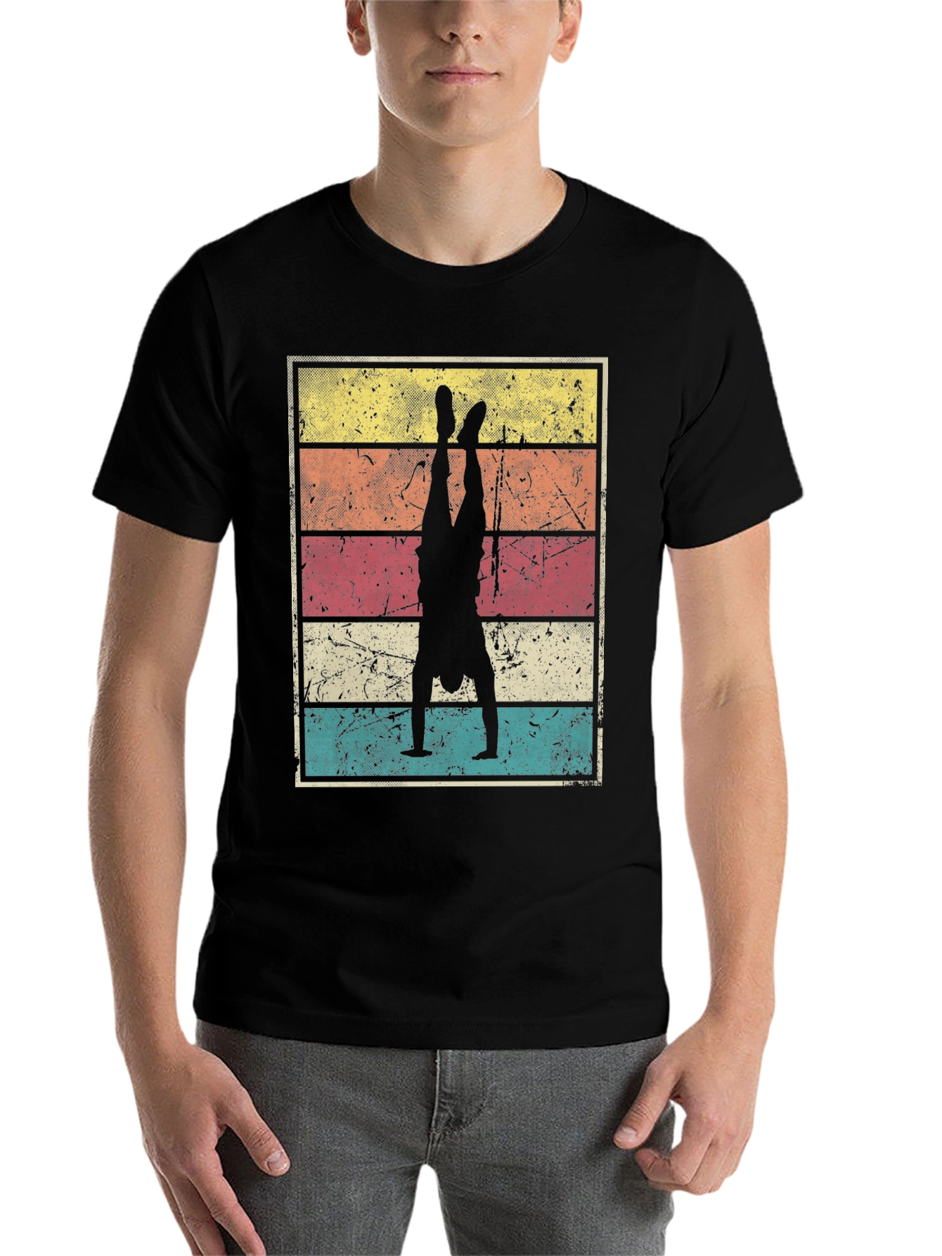 Black Retro Handstand Graphic T-Shirt view 7