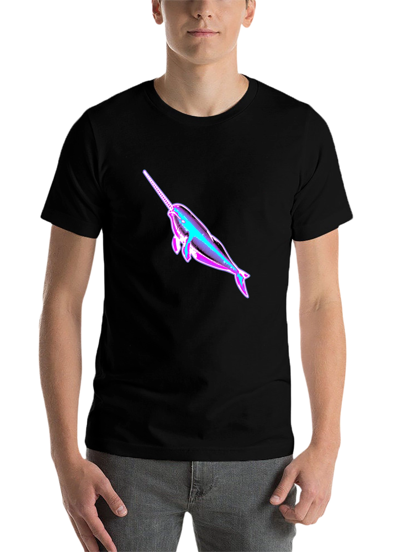 Black Narwhal Graphic Print Black T-Shirt view 7