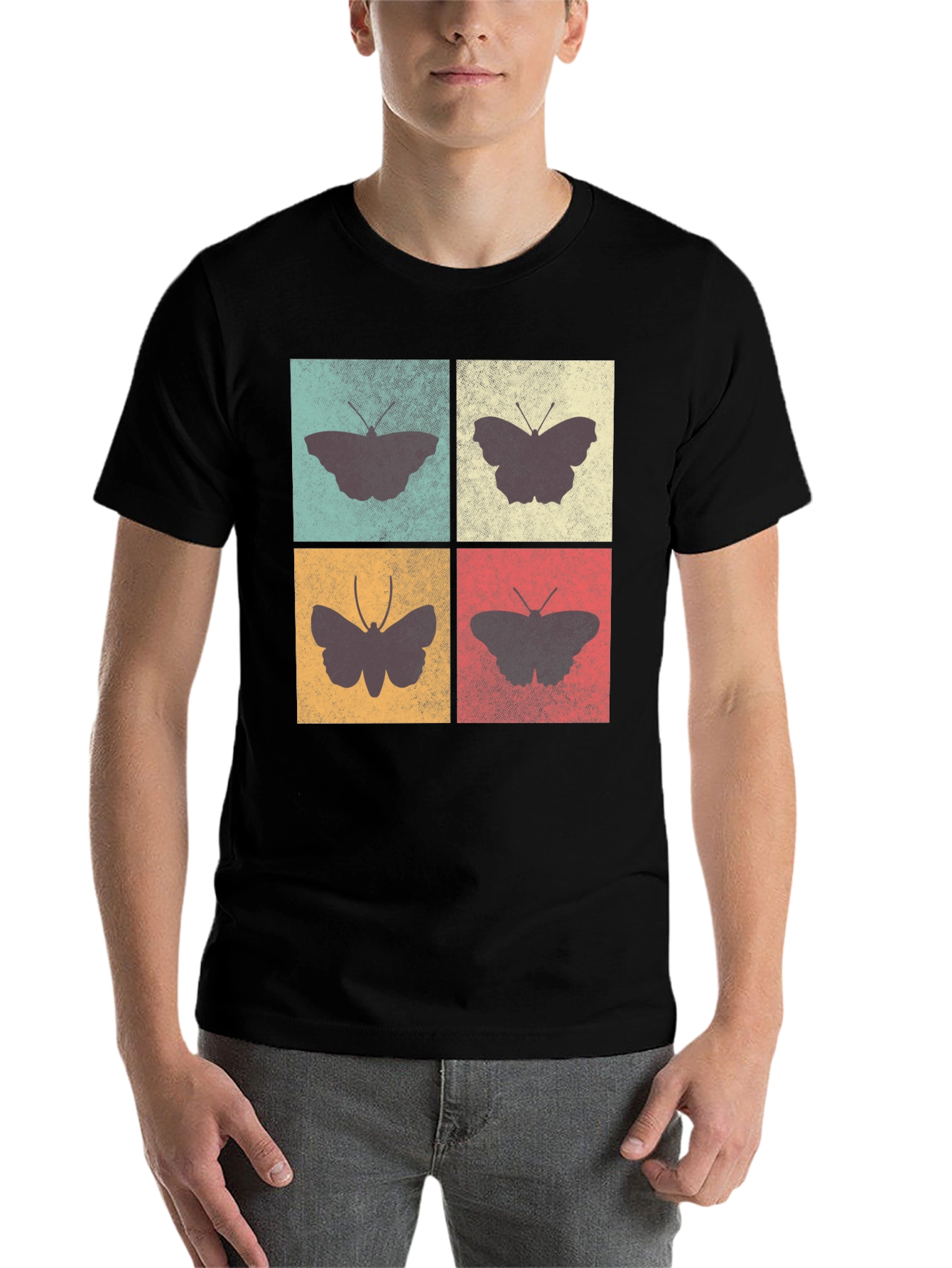 Retro Butterfly Block Print Tee - Soft Cotton Casual Wear - 7