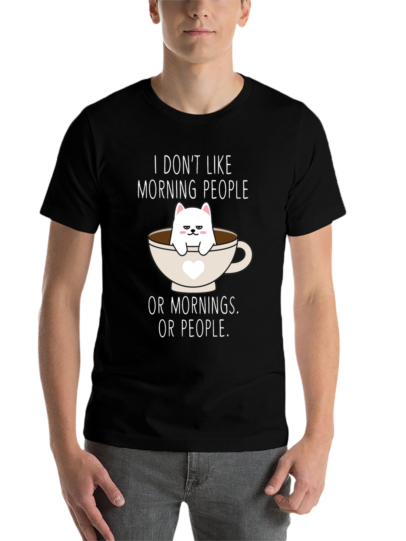 Black Grumpy Cat Coffee T-Shirt - I Don't Like Mornings view 7