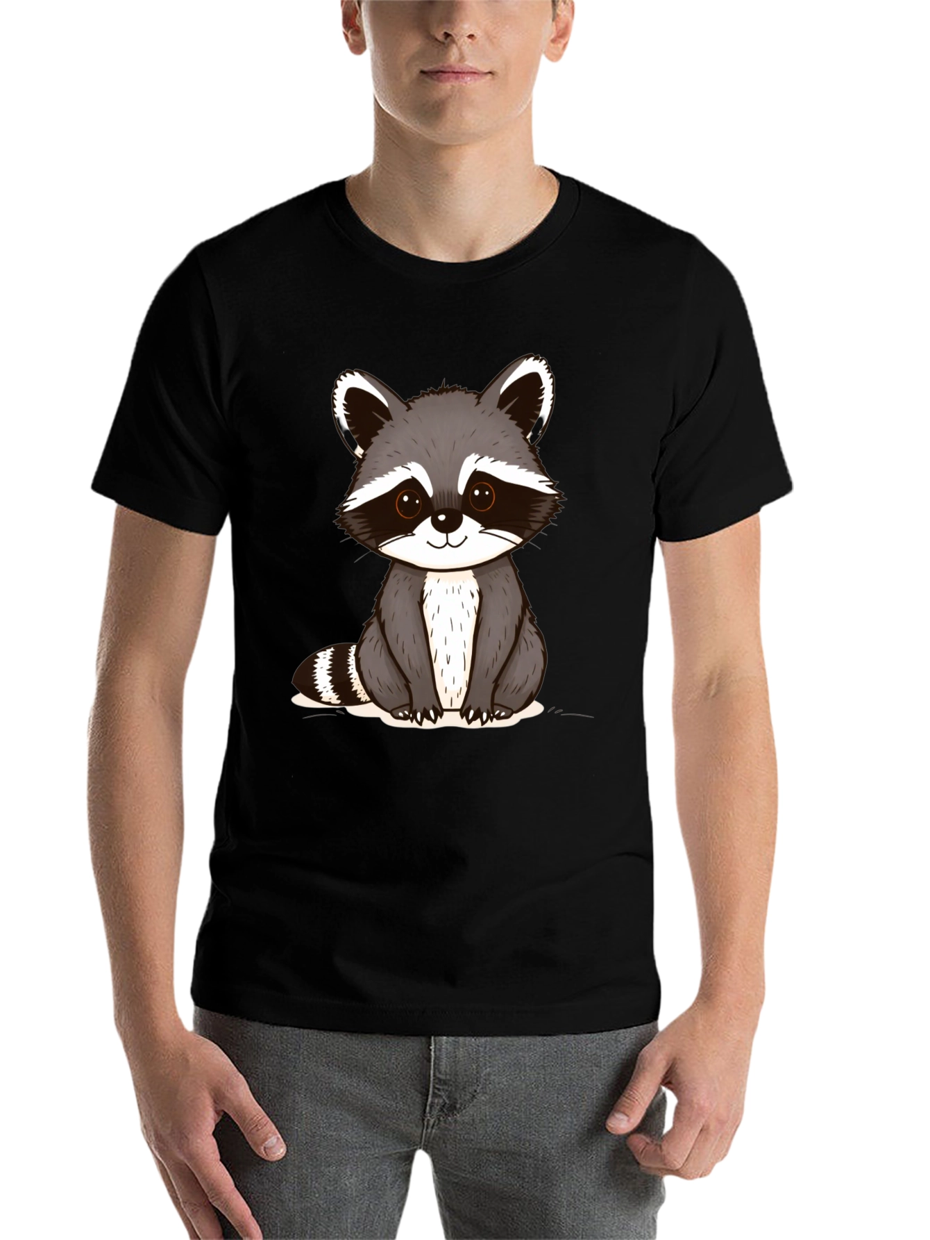 Black Cute Raccoon Graphic T-Shirt - Unisex Casual Tee view 7