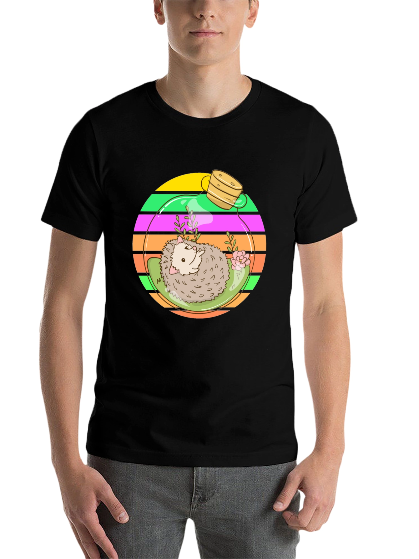 Black Hedgehog Terrarium Graphic Tee - Novelty T-Shirt view 7