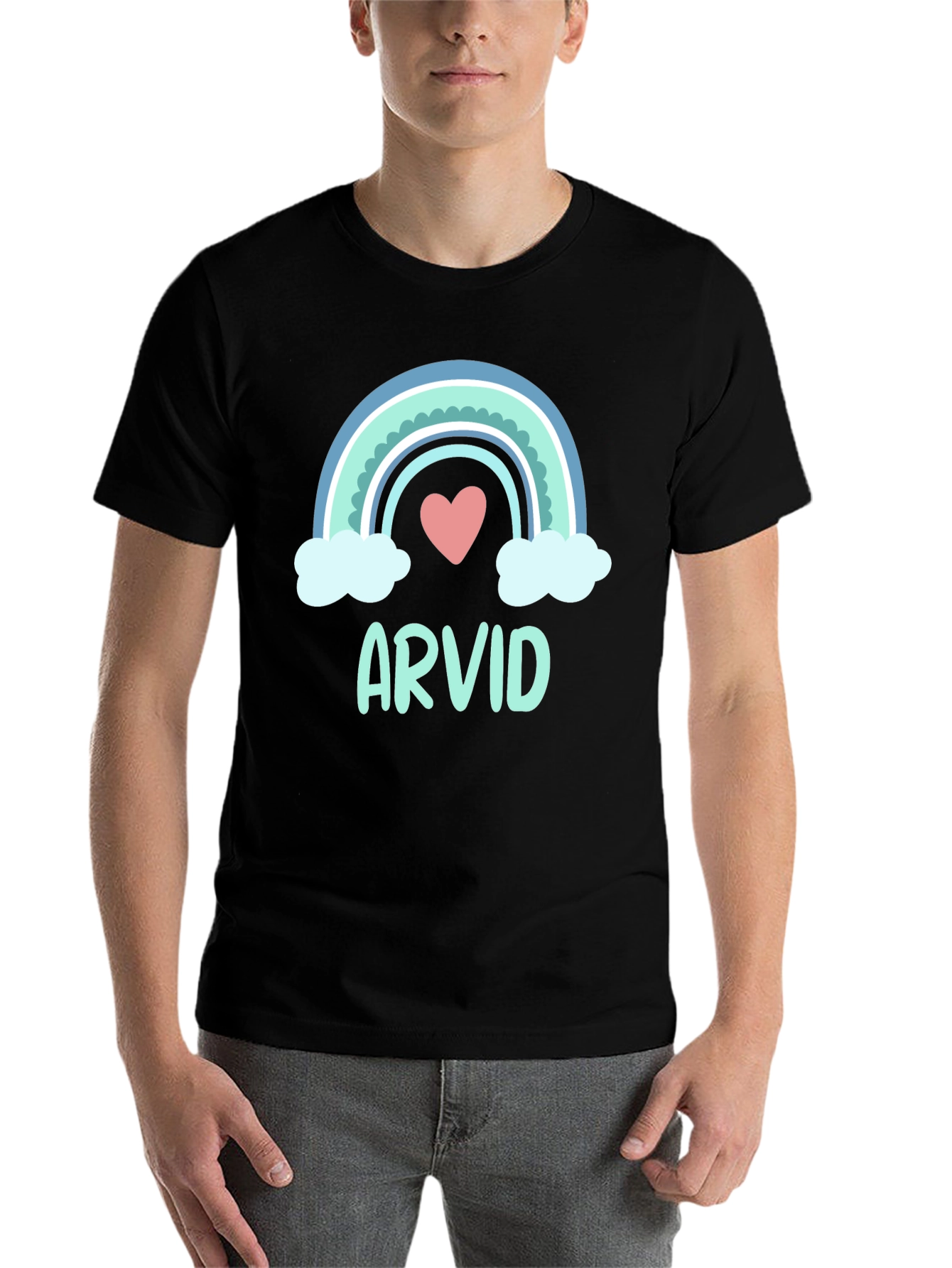 Black Arvid Rainbow Heart Graphic Black T-Shirt view 7