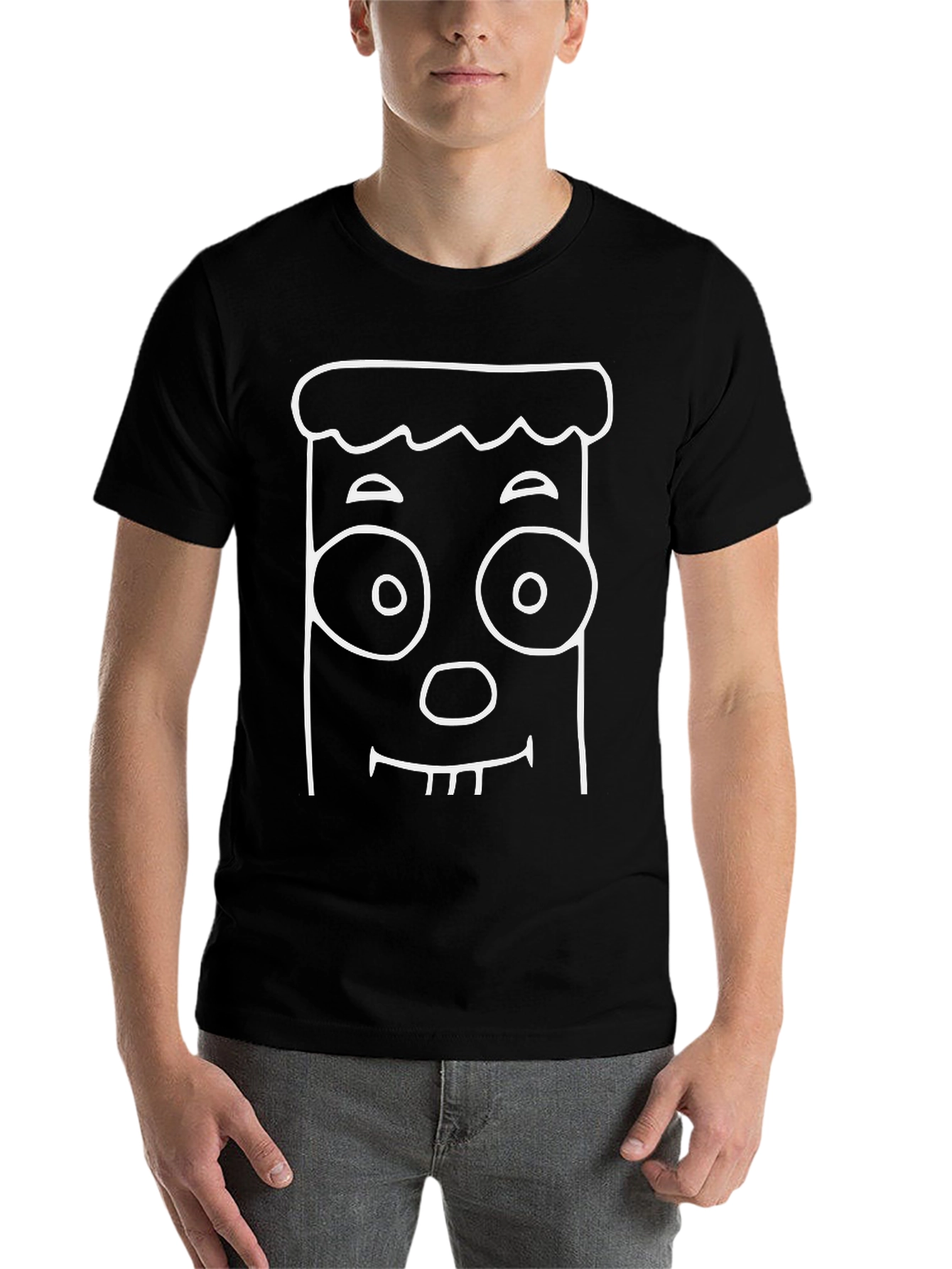 Black Funny Cartoon Face Graphic T-Shirt view 7