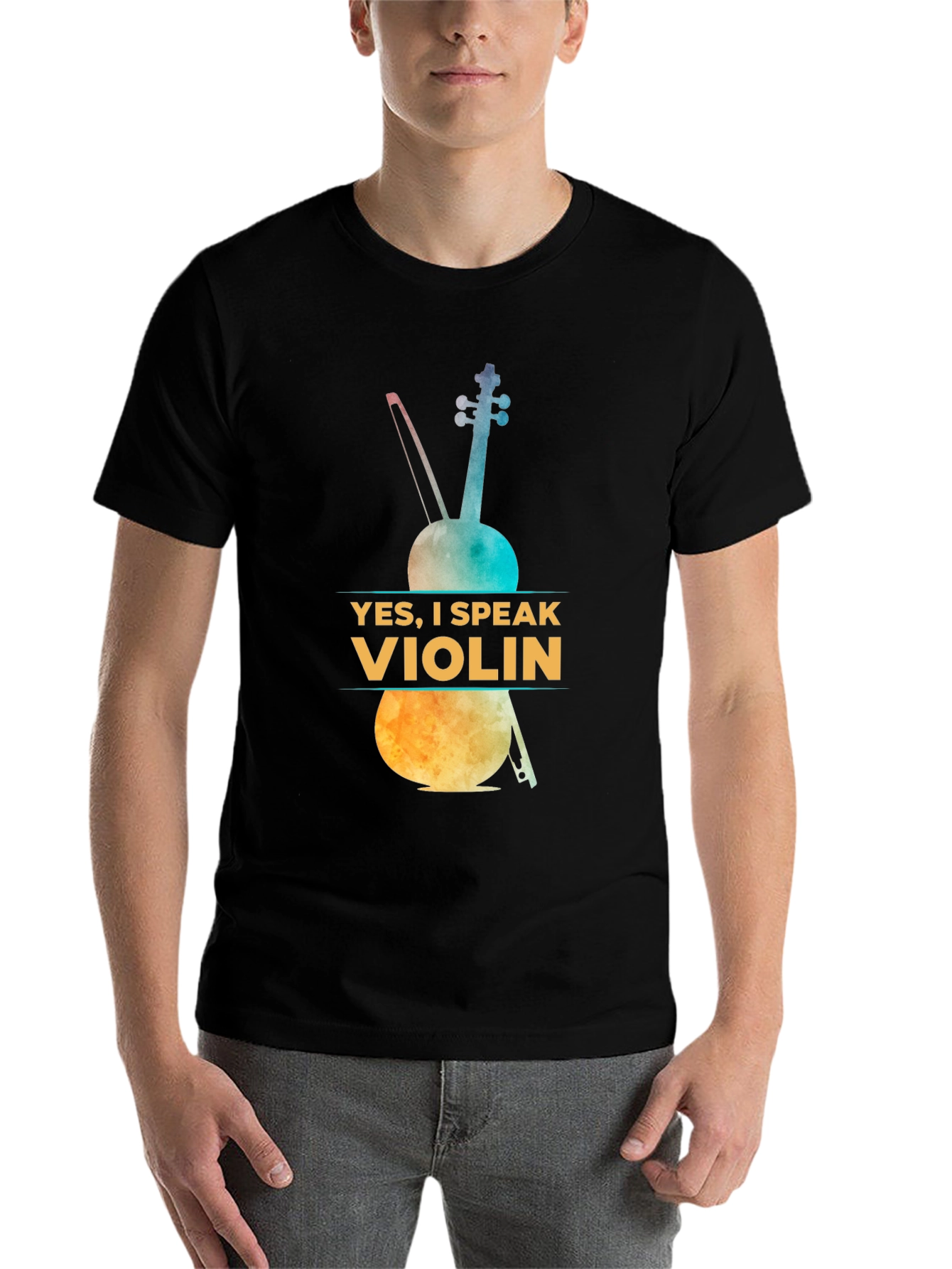 Black Yes, I Speak Violin T-Shirt - Musician Apparel view 7