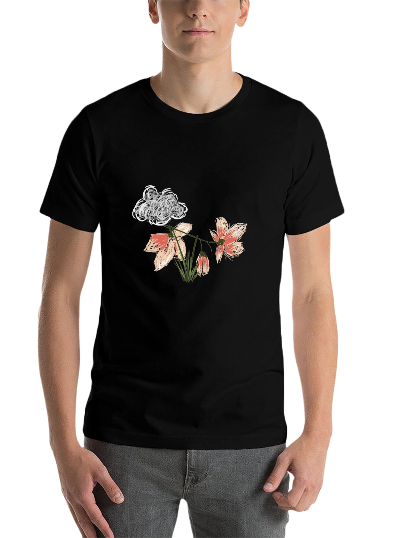 Black Floral Cloud T-Shirt - Unique Graphic Tee view 7