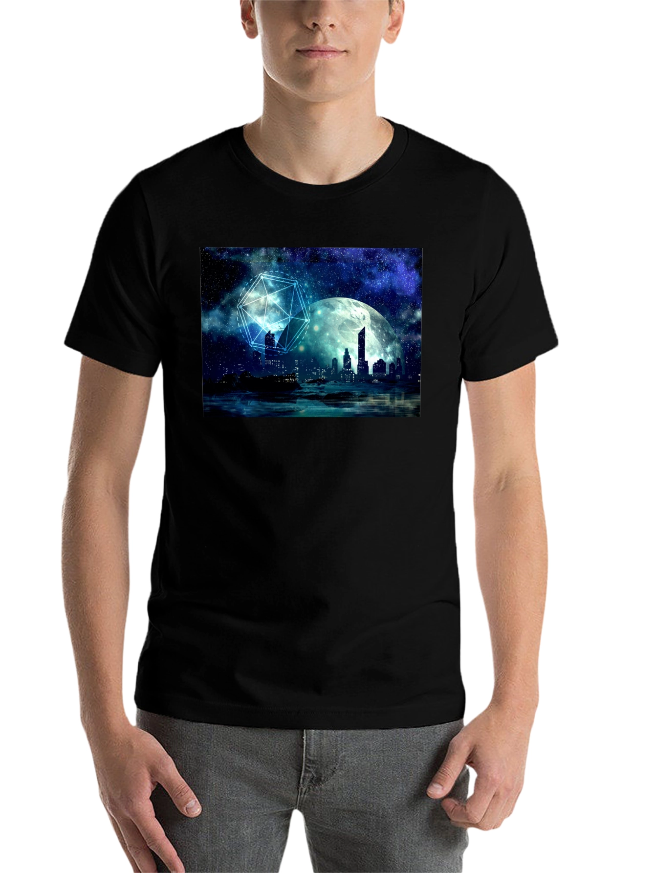 Black Celestial Cityscape Graphic Tee view 7