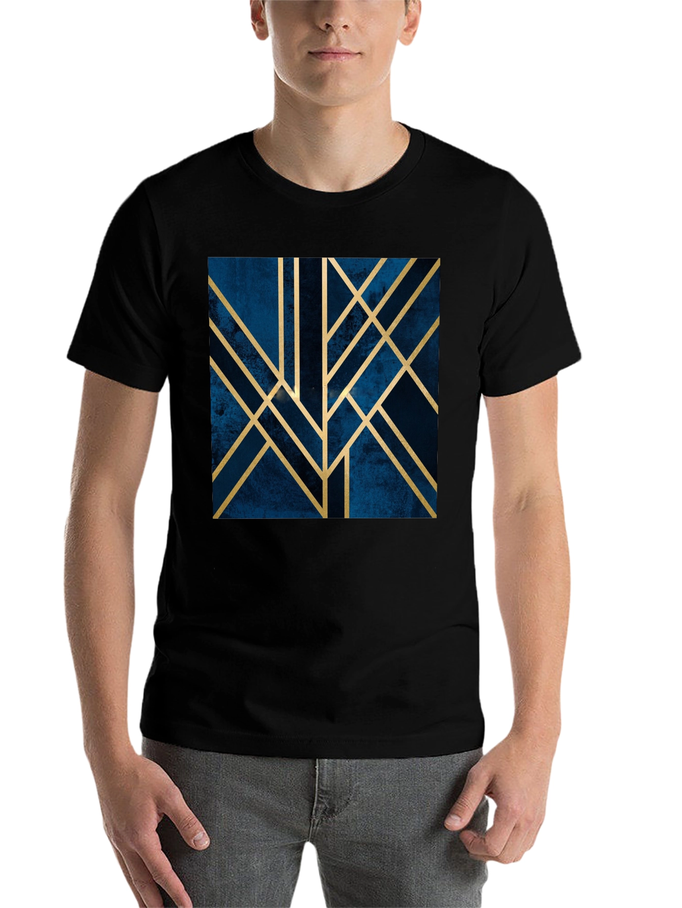 Black Geometric Art Deco Graphic Tee - Modern Style Shirt view 7