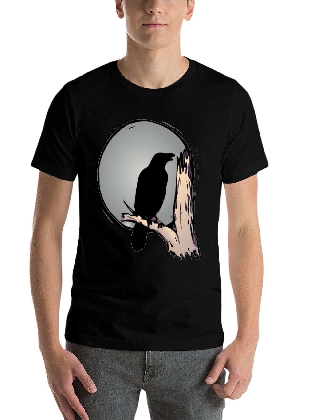 Black Raven on Moonlit Branch T-Shirt - Dark Aesthetic Tee view 7