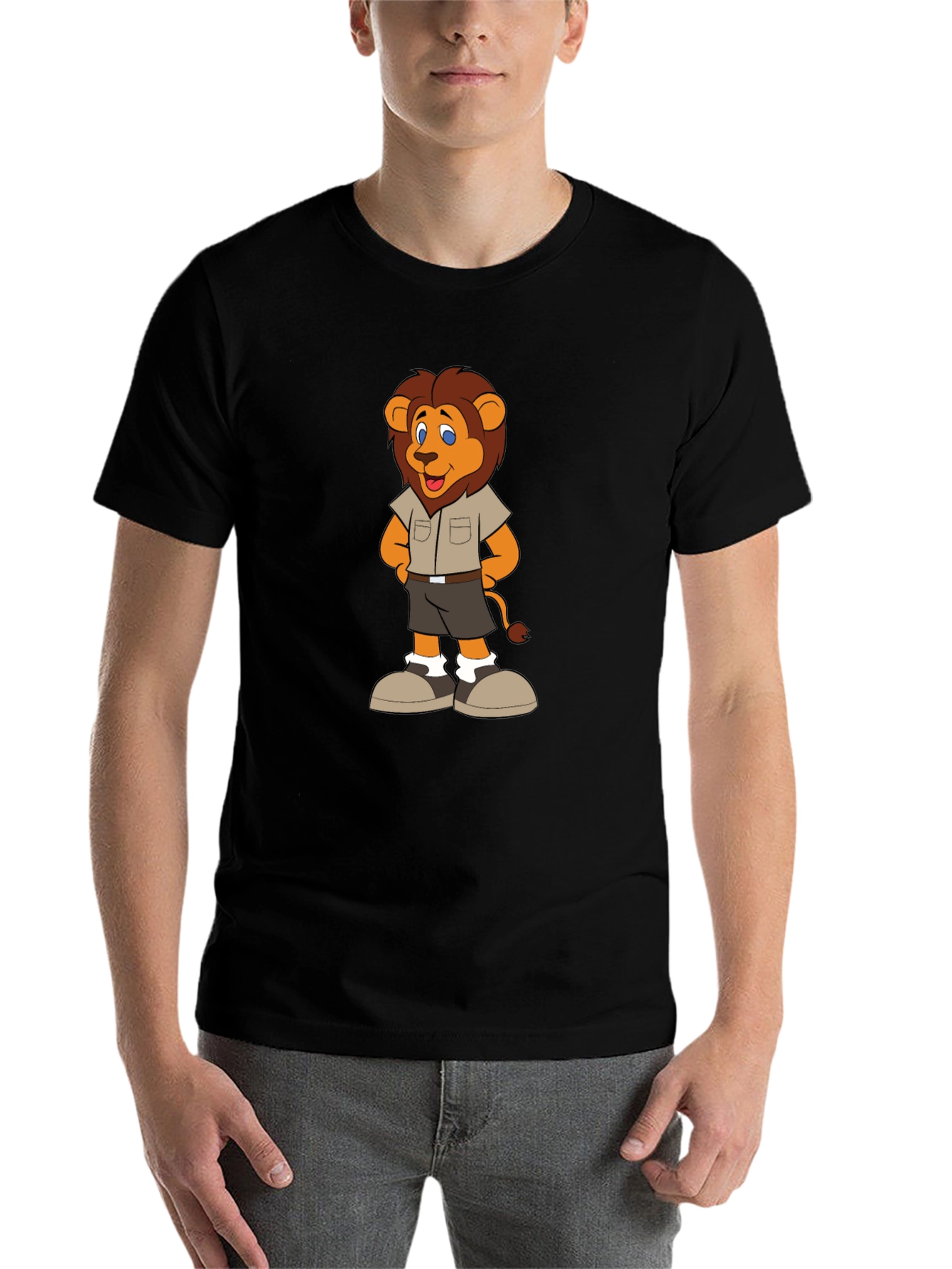 Black Lion Cartoon Graphic Tee - Unisex Black T-Shirt view 7