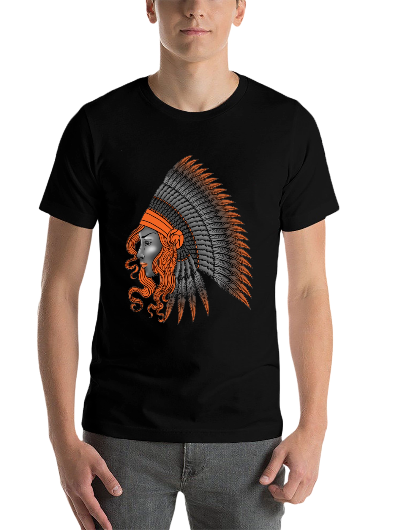 Black Native American Headdress Graphic T-Shirt view 7