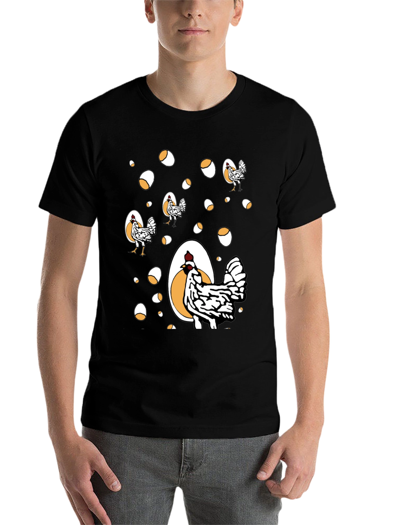 Black Funny Chicken & Egg Graphic Tee view 7