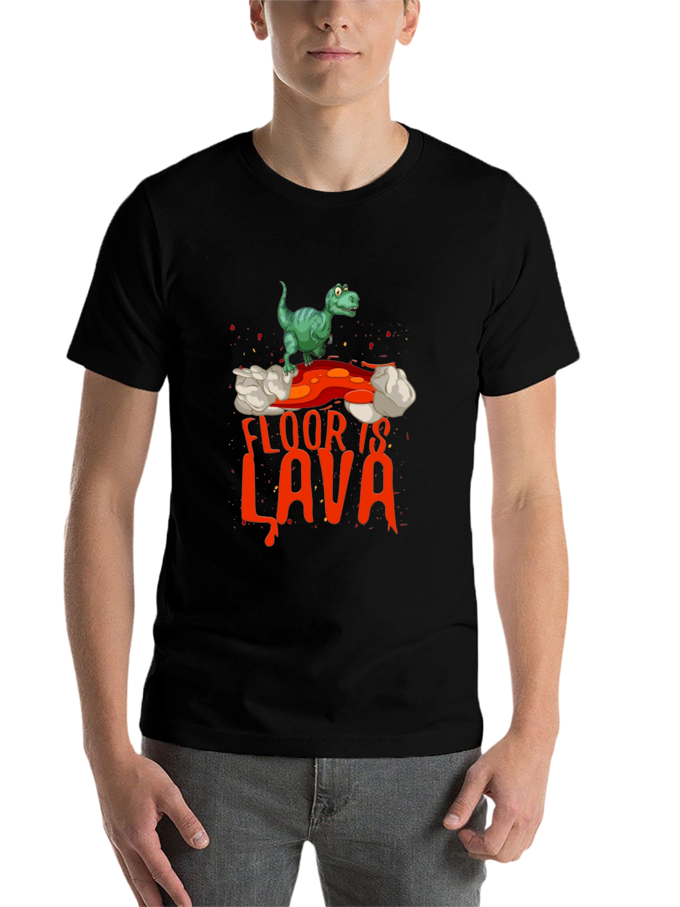 Black Funny 'The Floor is Lava' Dinosaur Graphic Tee view 7