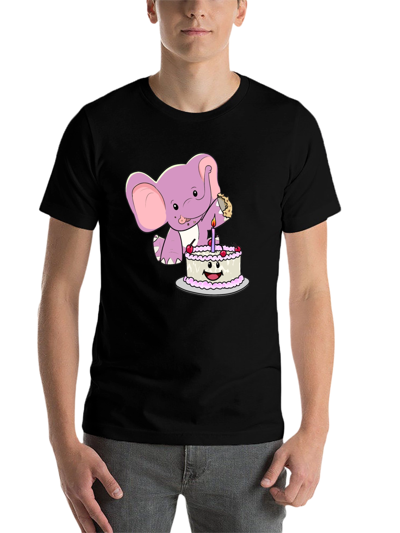 Black Elephant Birthday Cake T-Shirt view 7