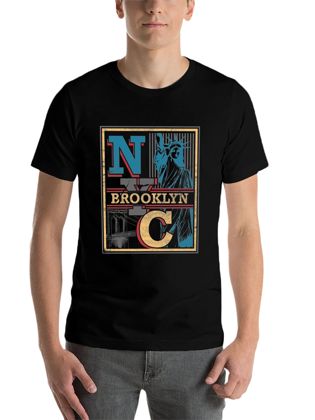 Black NYC Brooklyn Statue of Liberty Black T-Shirt view 7