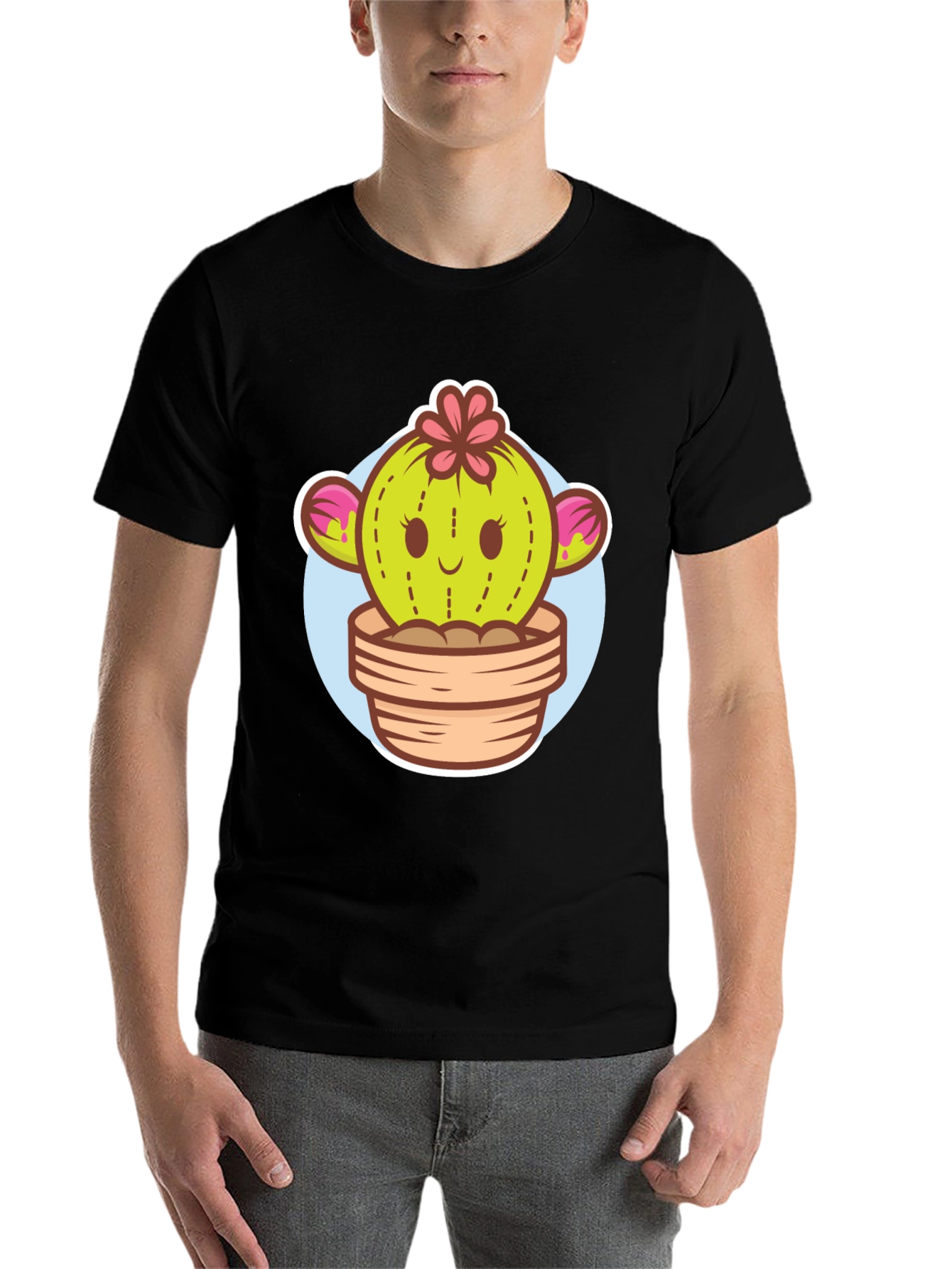 Black Cute Cactus Potted Plant Graphic Tee view 7