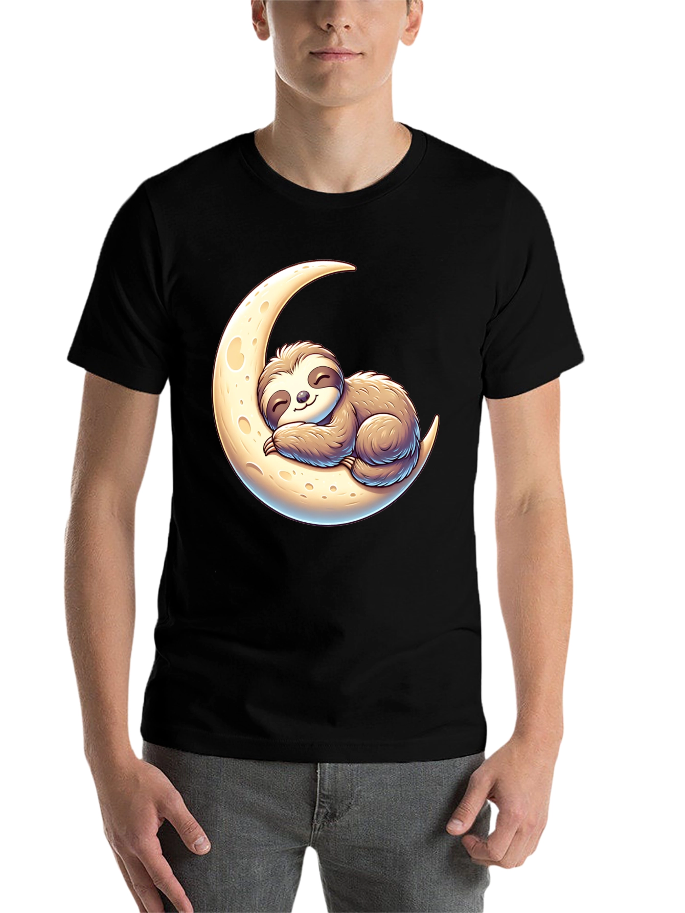Black Sloth on Moon Graphic Tee - Relaxed Fit view 7