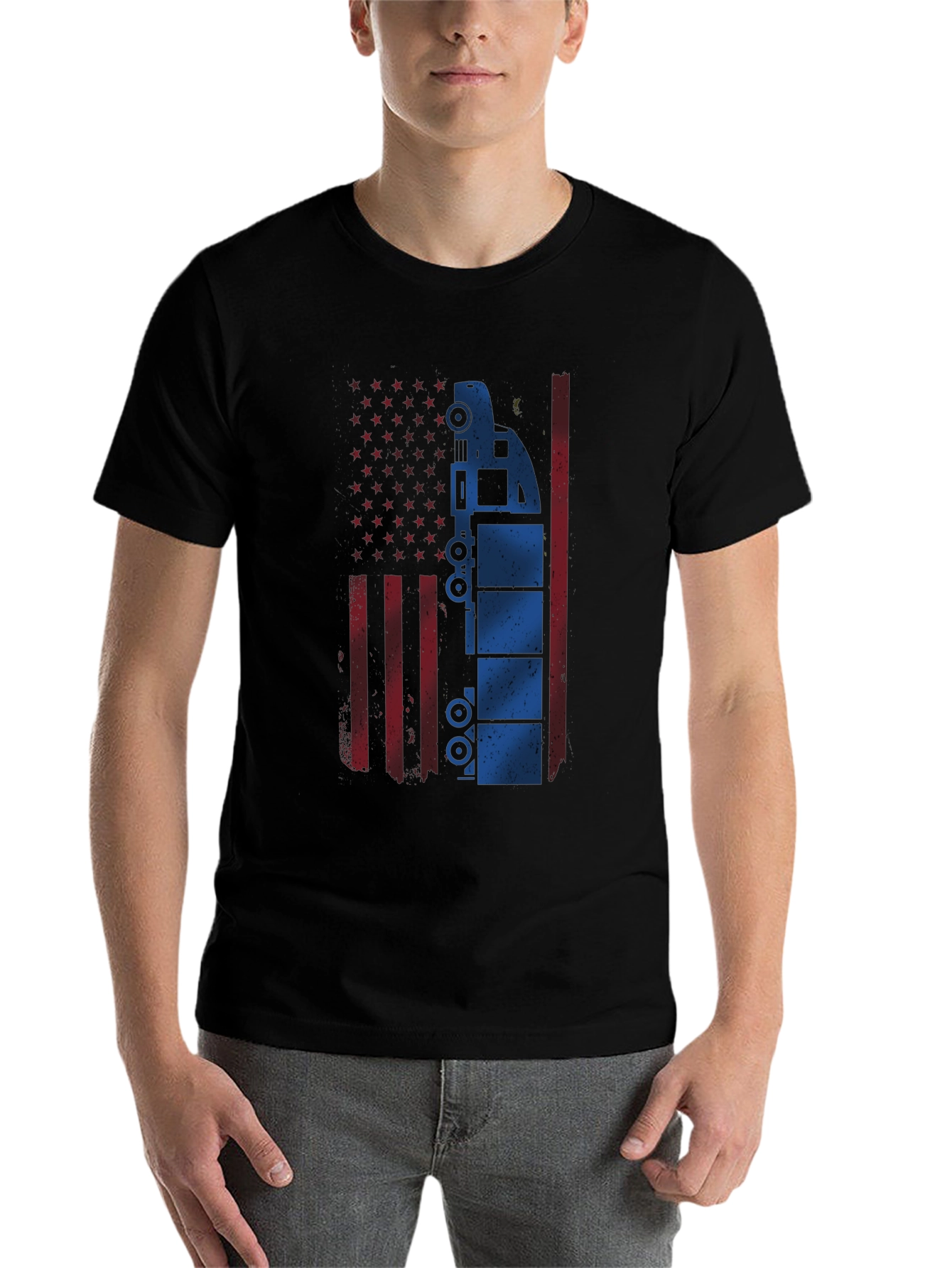 Black American Flag Trucker T-Shirt view 7